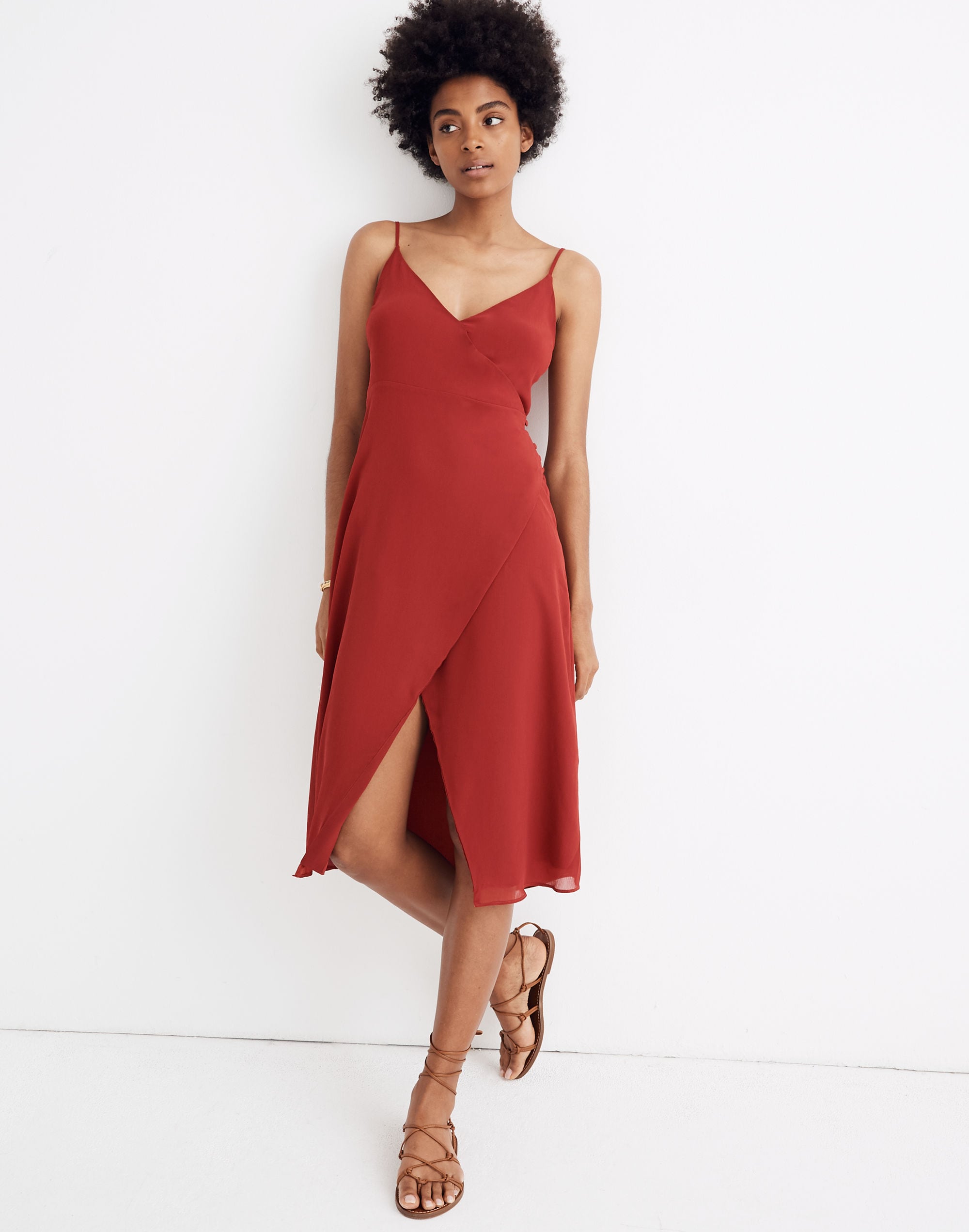 Side-Button Wrap Cami Dress