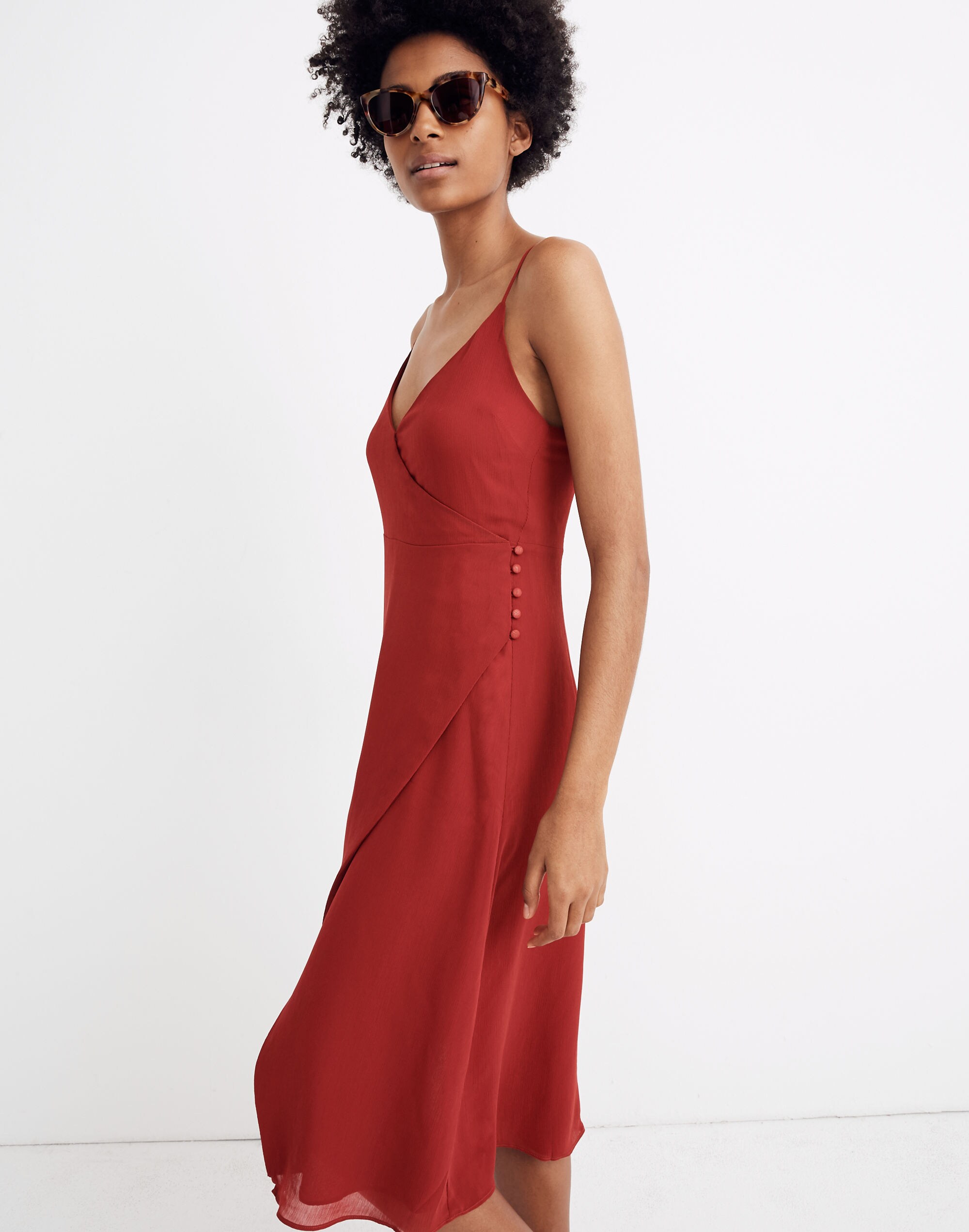 Side-Button Wrap Cami Dress
