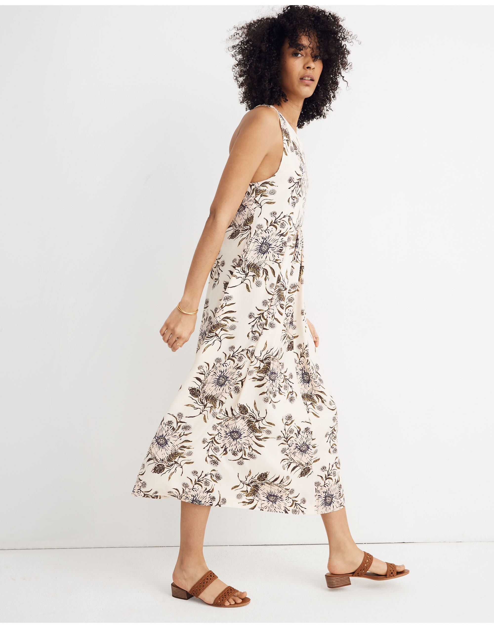 T-Back Midi Dress in Painted Blooms