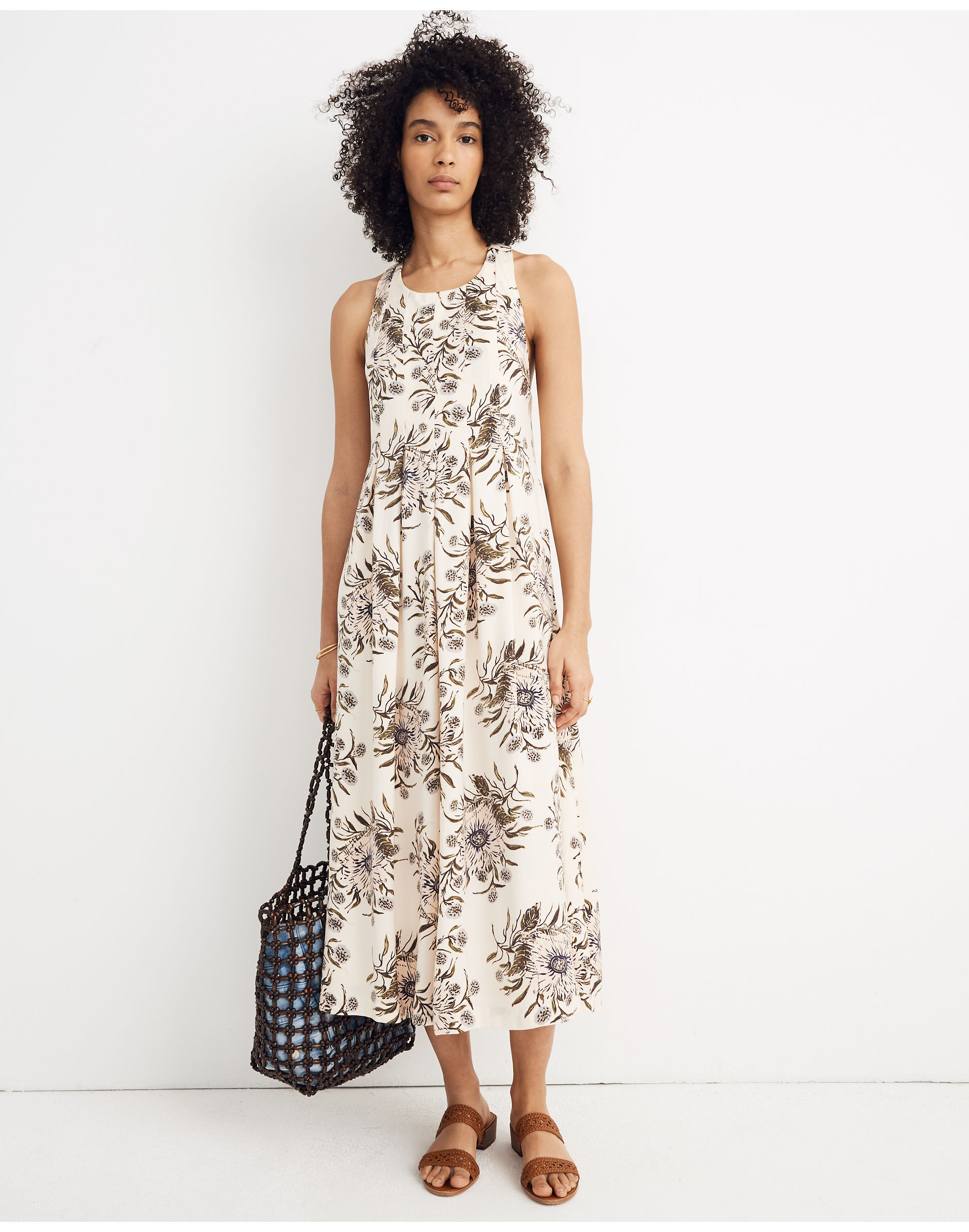 T-Back Midi Dress in Painted Blooms