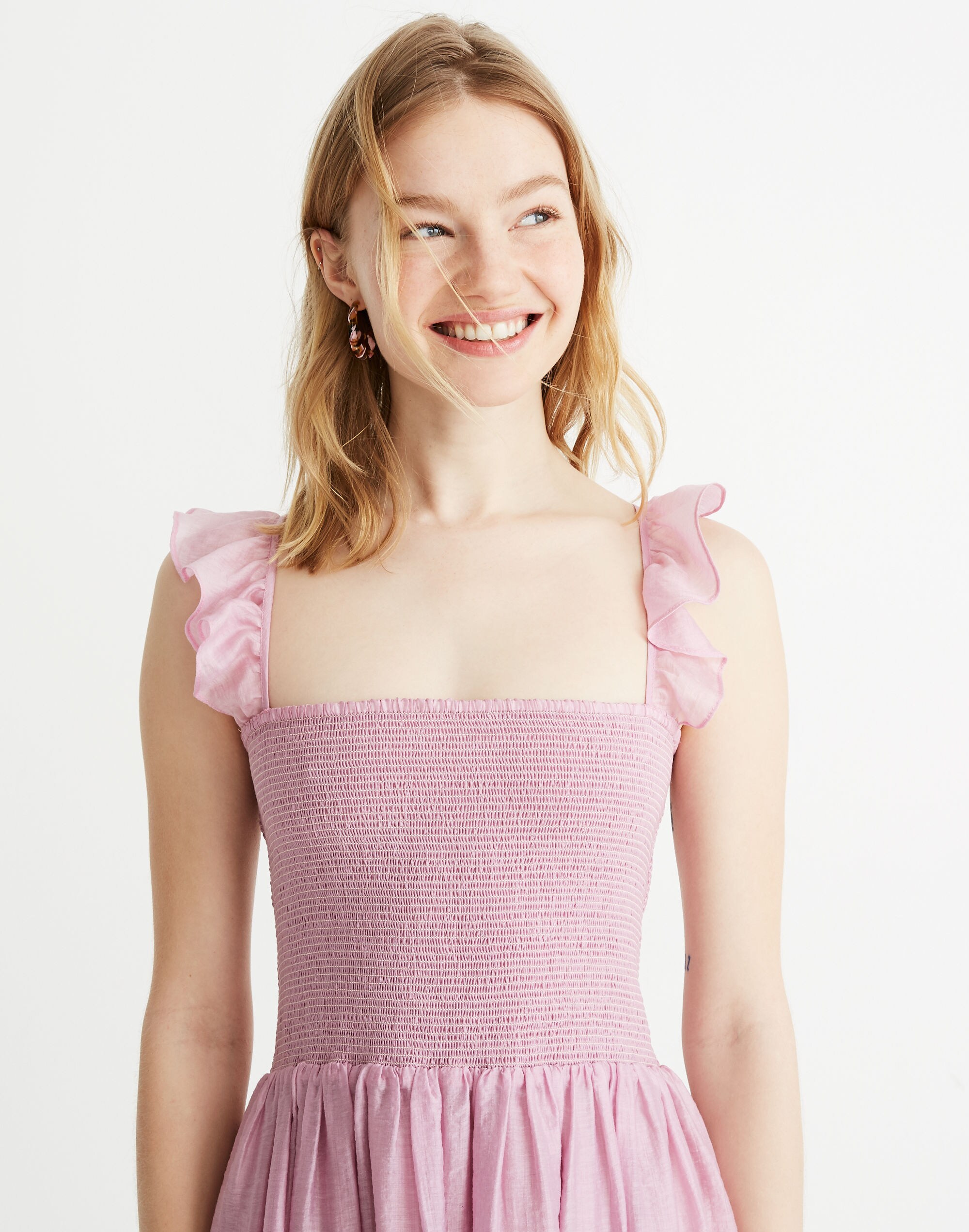 Ruffle-Strap Smocked Dress