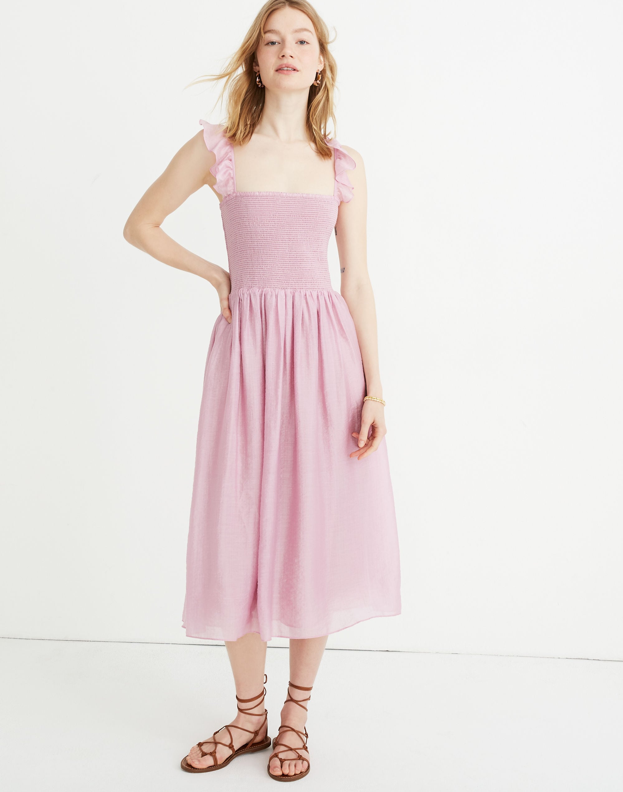 ruffle-strap smocked dress