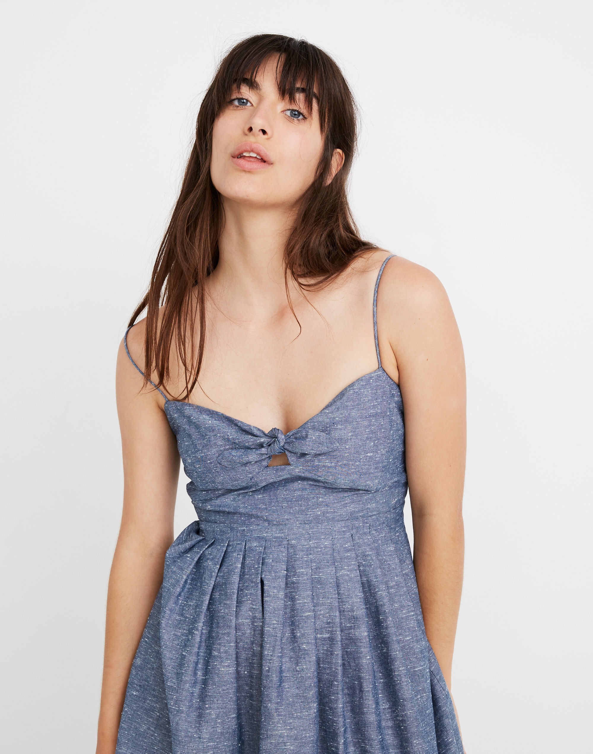Chambray Tie-Front Cutout Cami Dress