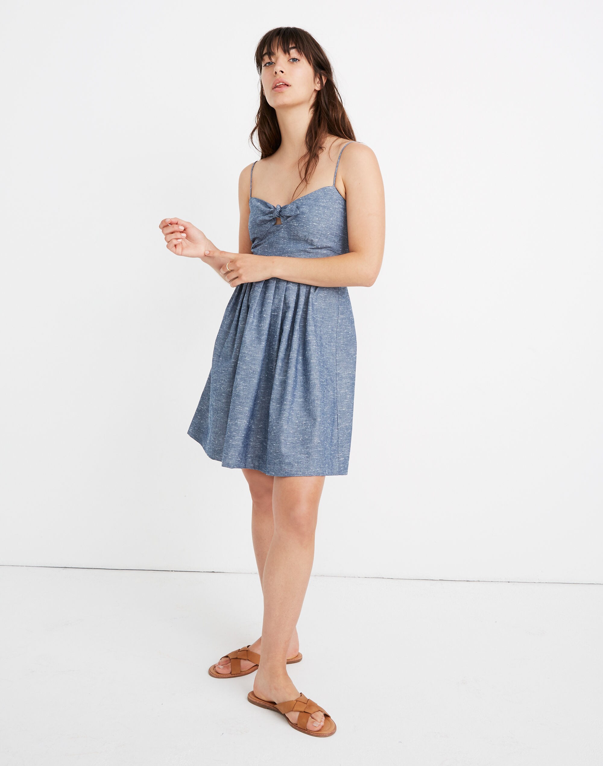 Chambray Tie-Front Cutout Cami Dress