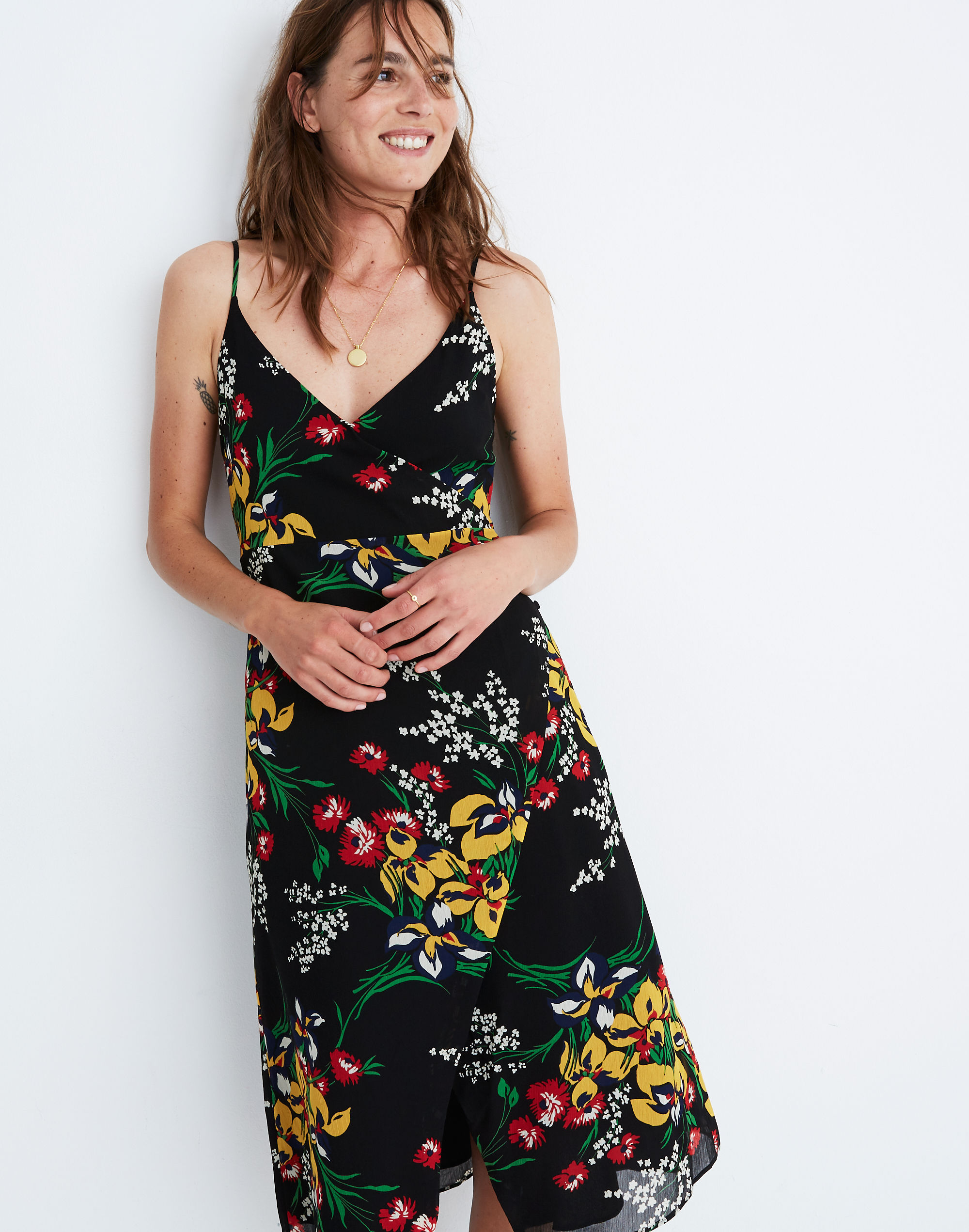 Side-Button Wrap Cami Dress in Orchid Bouquet