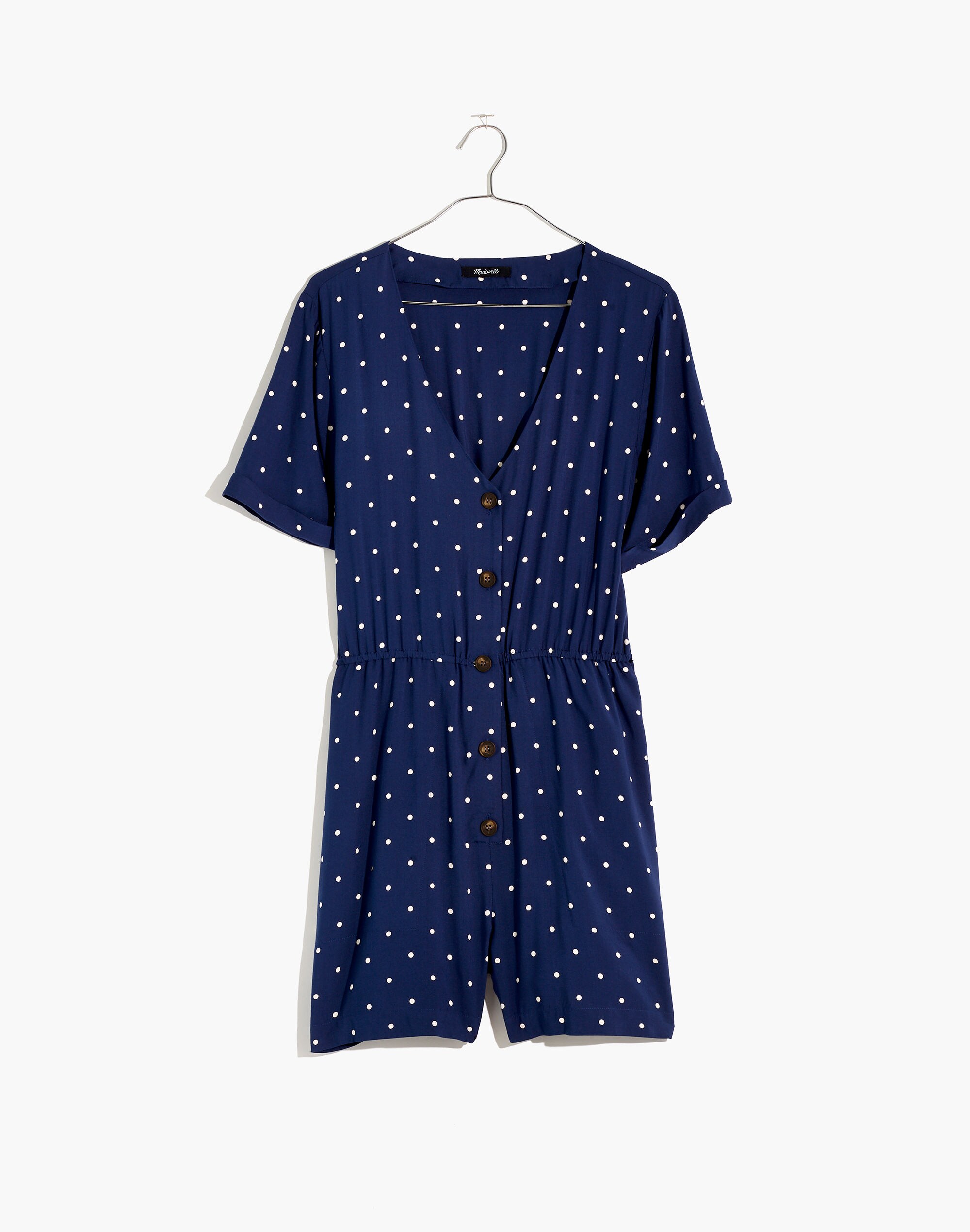 Button-Front Day Romper in Polka Dot