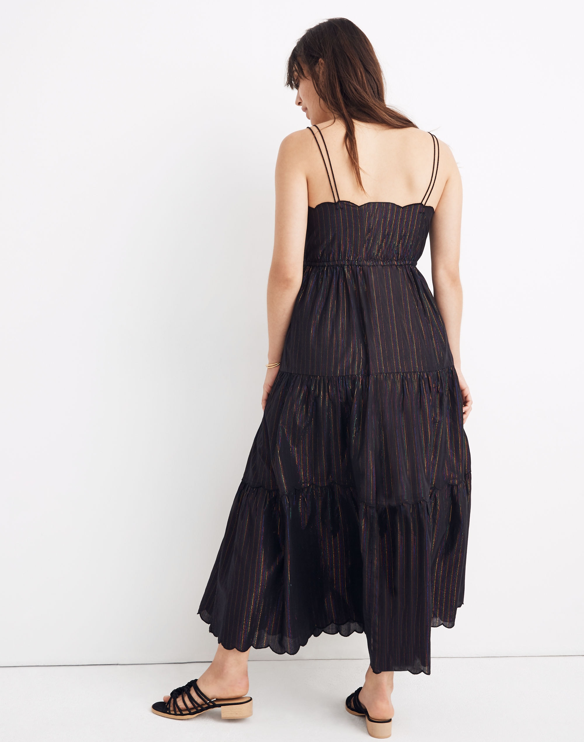 Metallic-Striped Tiered Maxi Dress