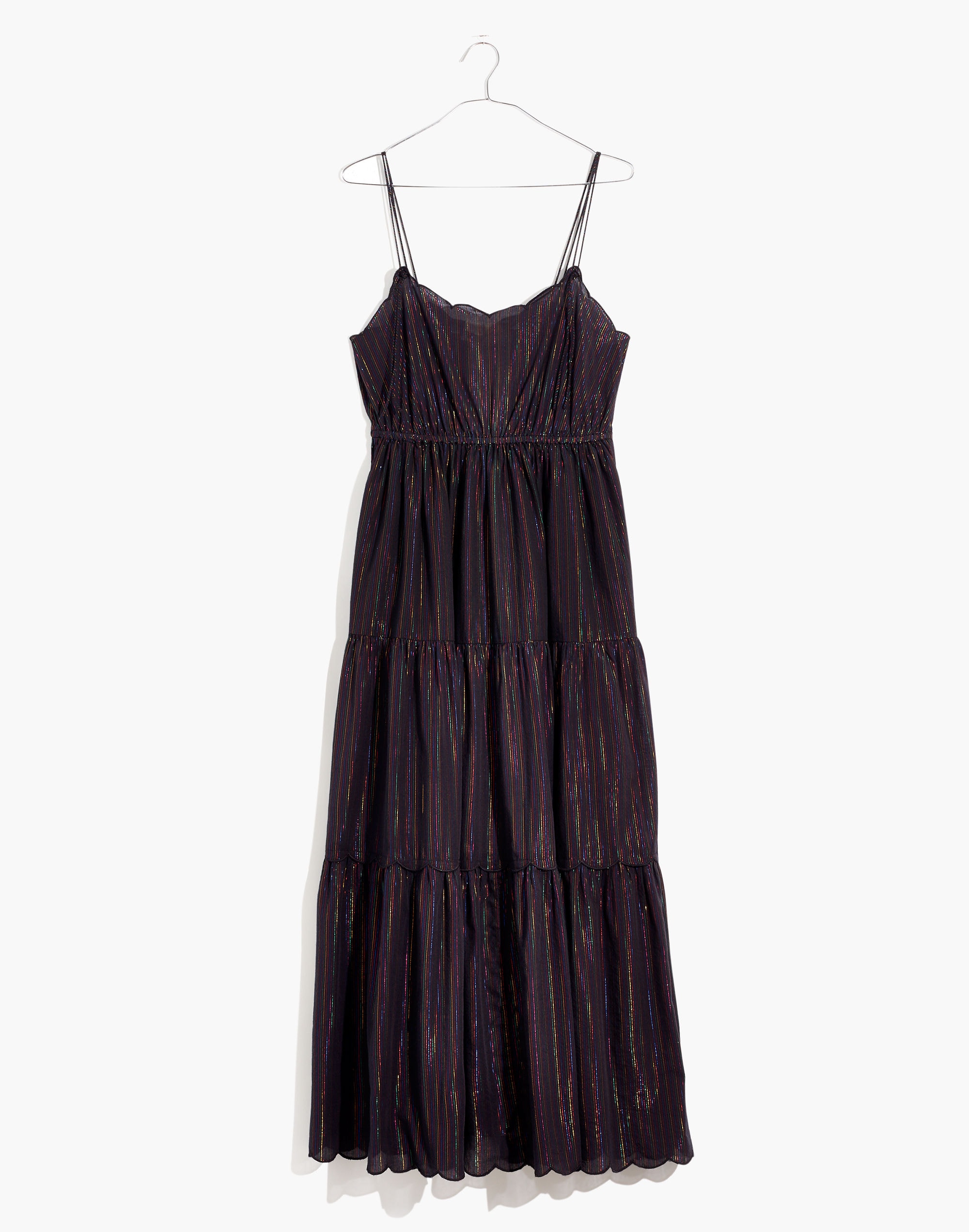 Metallic-Striped Tiered Maxi Dress