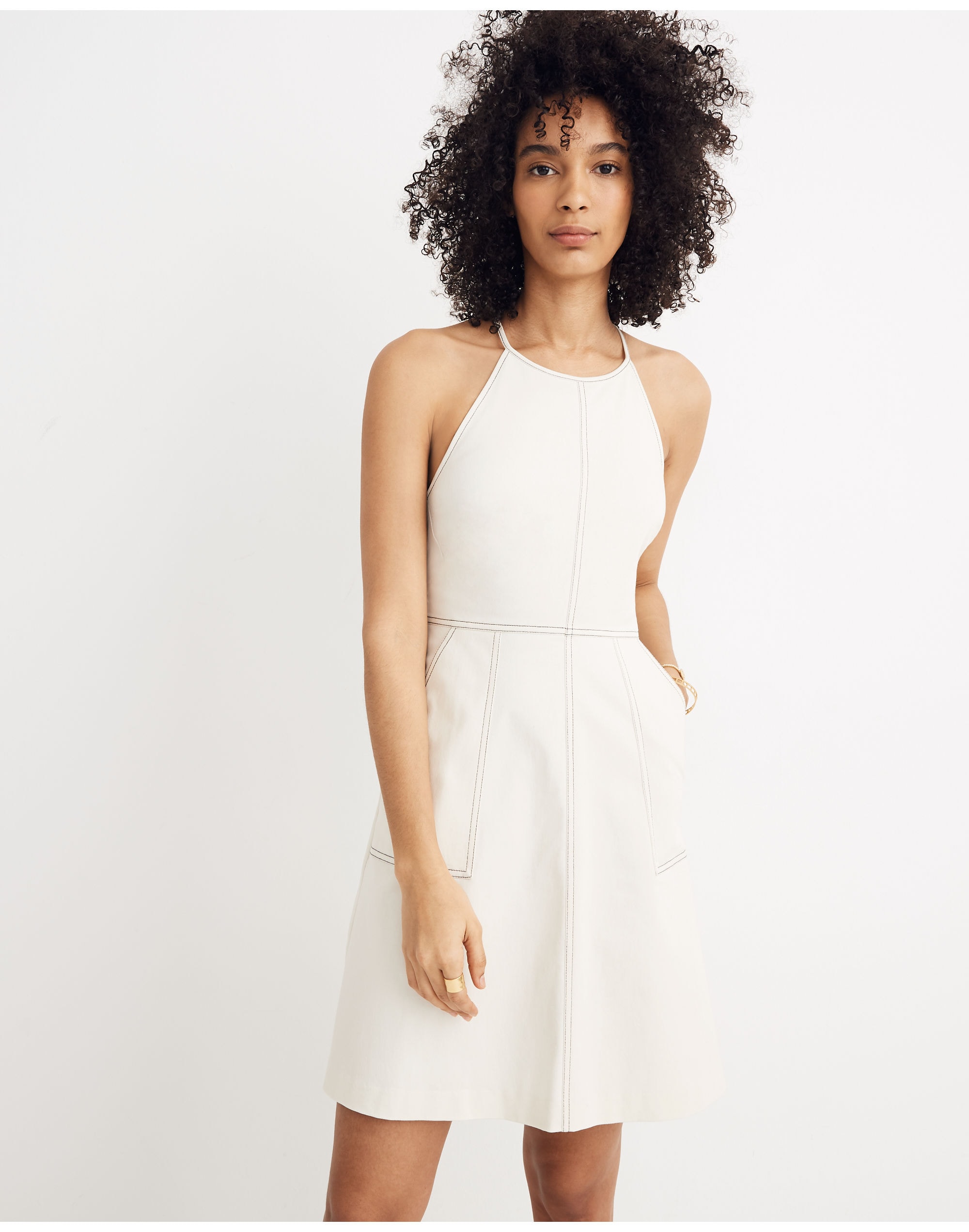 Top-Stitched Crisscross Mini Dress