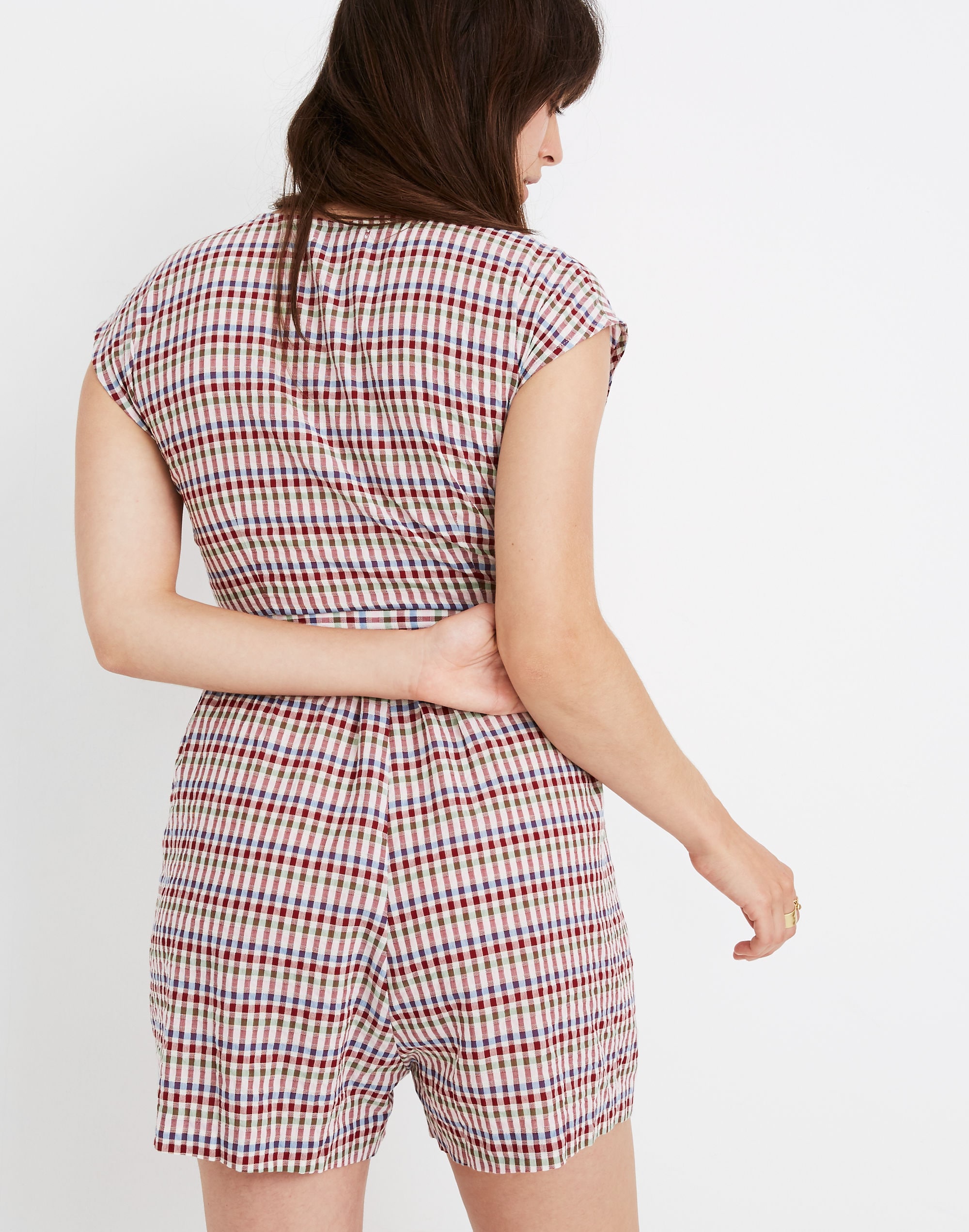 Gingham Tie-Front Cutout Romper