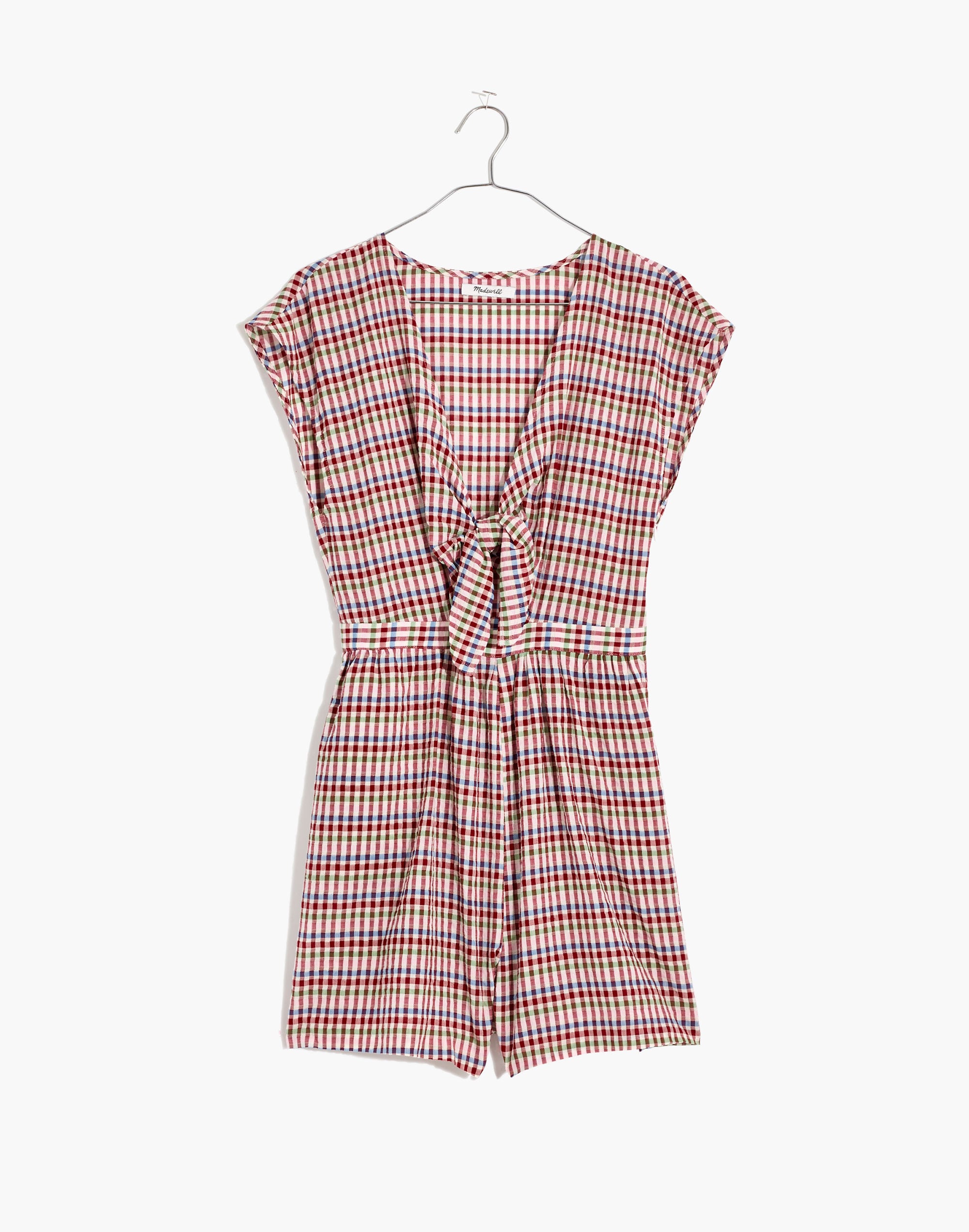 Gingham Tie-Front Cutout Romper