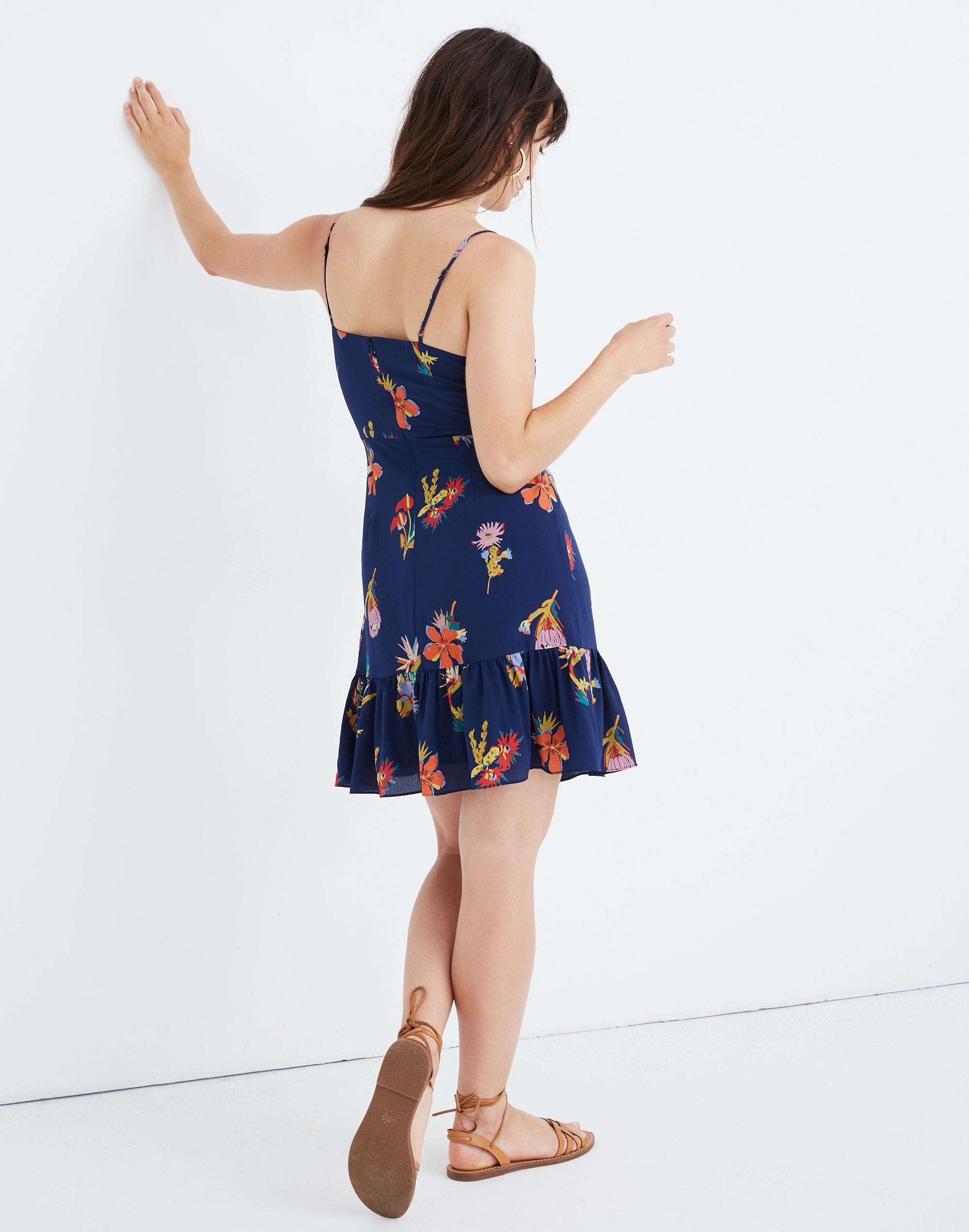 Silk Ruffle-Wrap Cami Dress in Bird of Paradise
