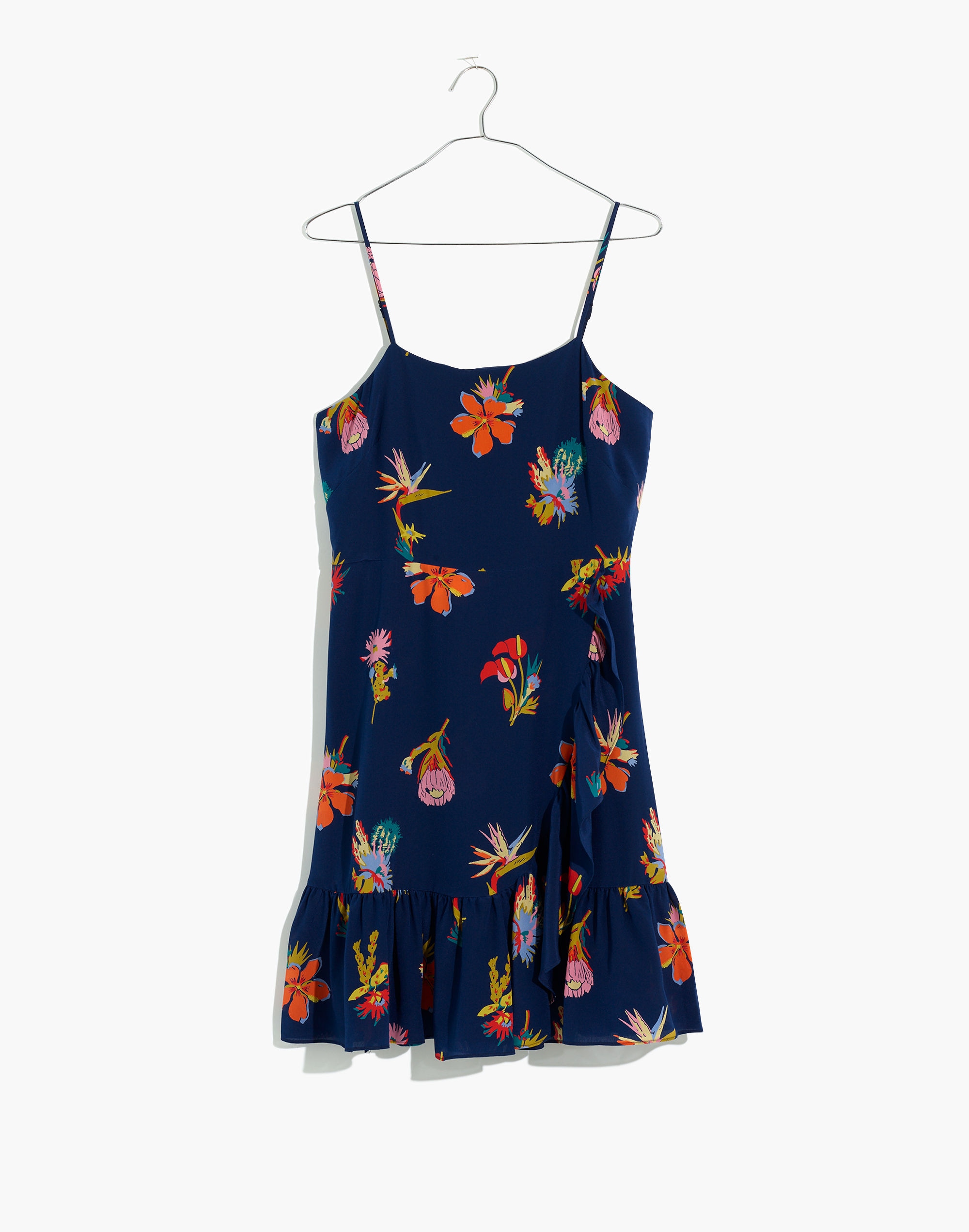 Silk Ruffle-Wrap Cami Dress in Bird of Paradise