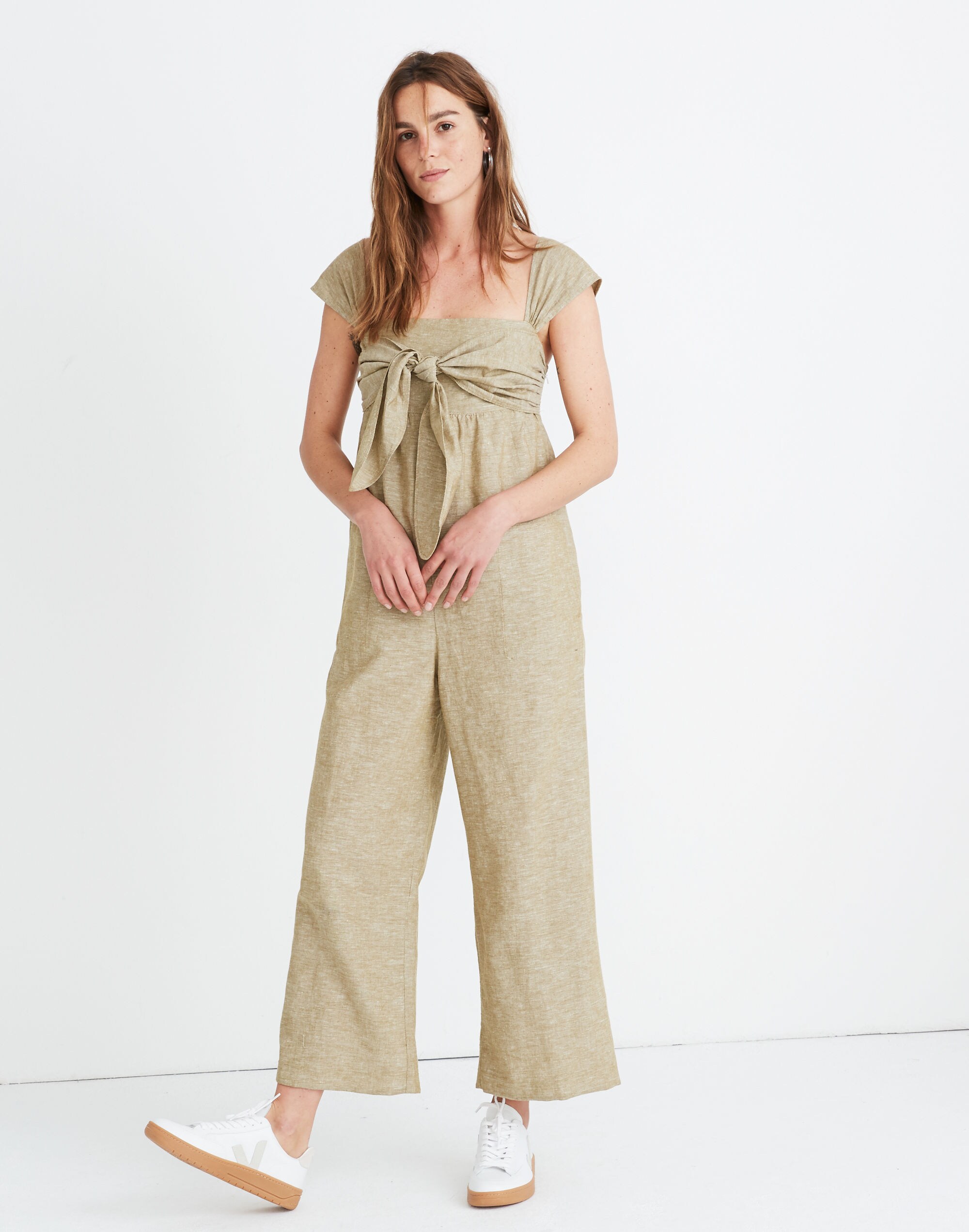 Cap-Sleeve Tie Jumpsuit