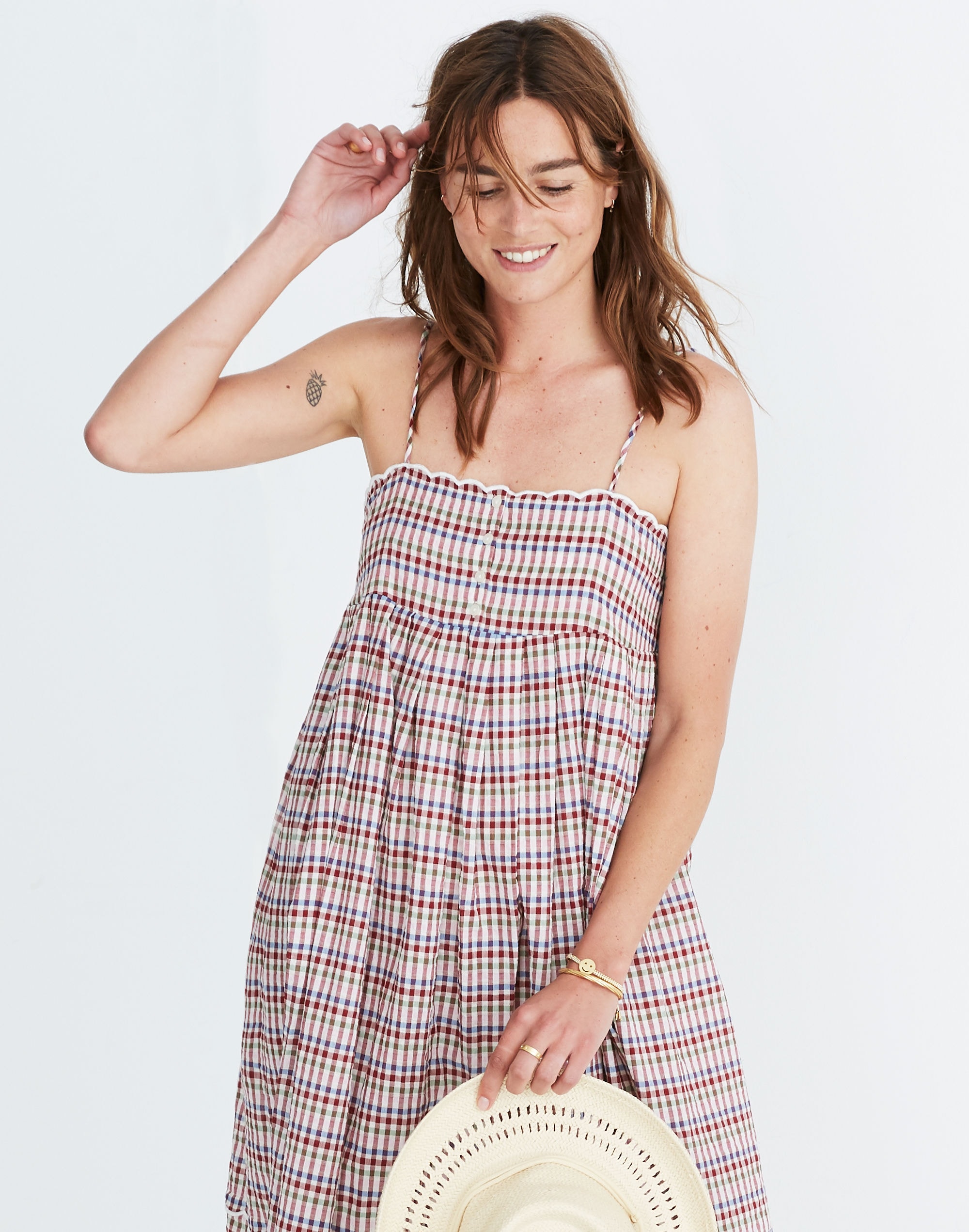 Scalloped Midi Dress in Rainbow Gingham