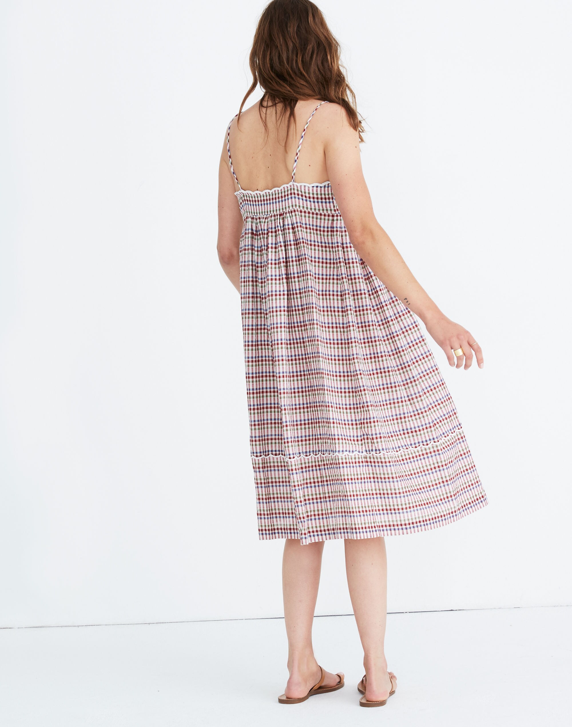 Scalloped Midi Dress in Rainbow Gingham