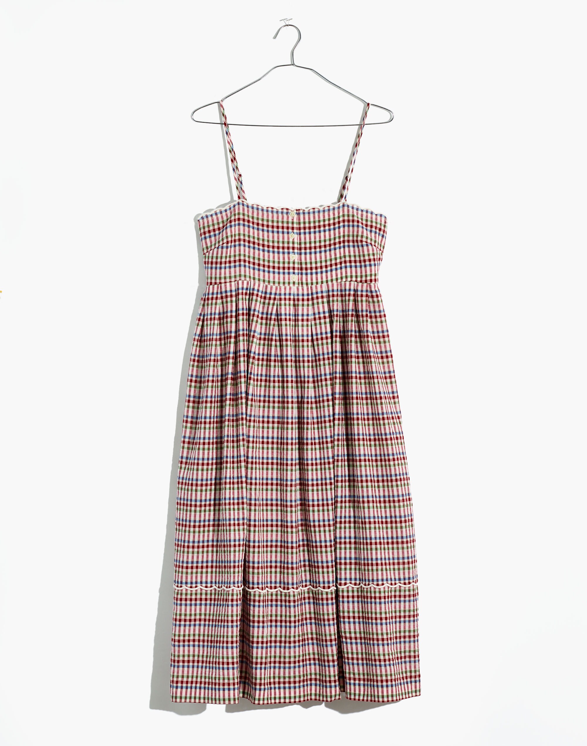 Scalloped Midi Dress in Rainbow Gingham