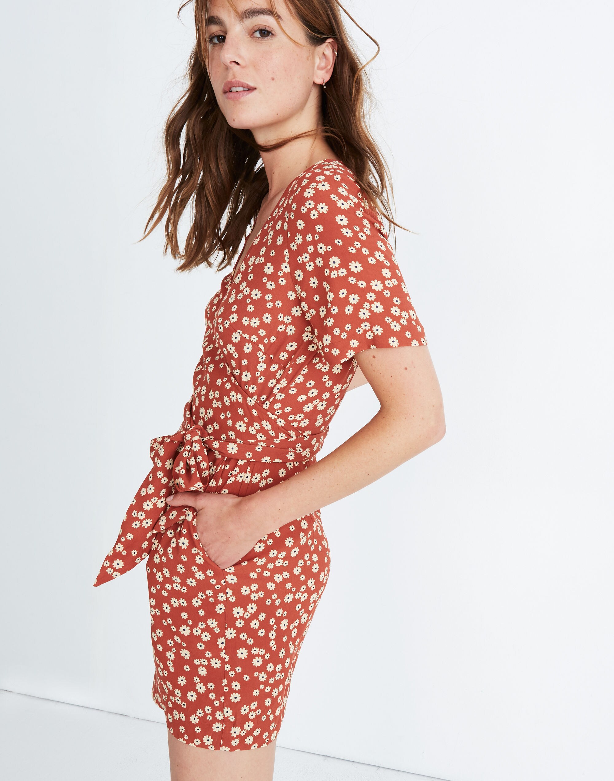 Wrap-Front Romper in Daisy Field