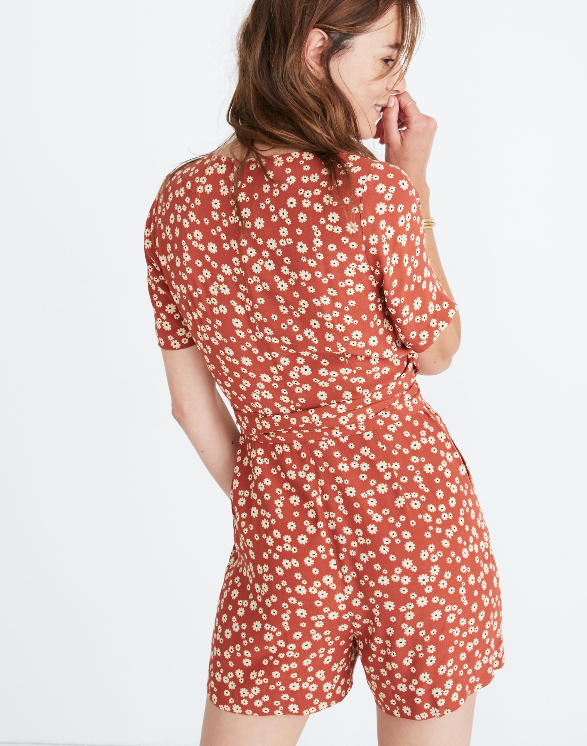 Wrap-Front Romper in Daisy Field