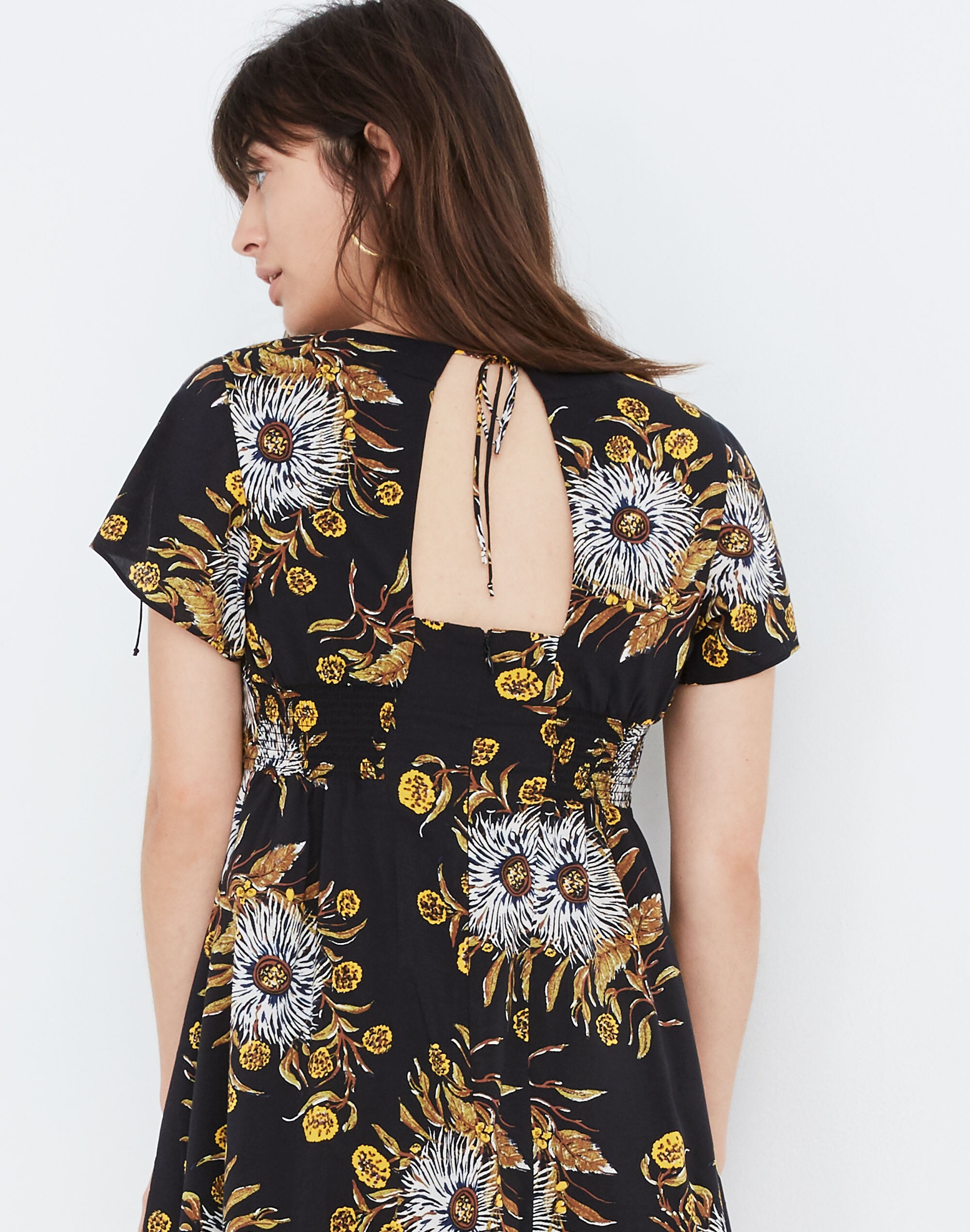 Open-Back Mini Dress in Painted Blooms