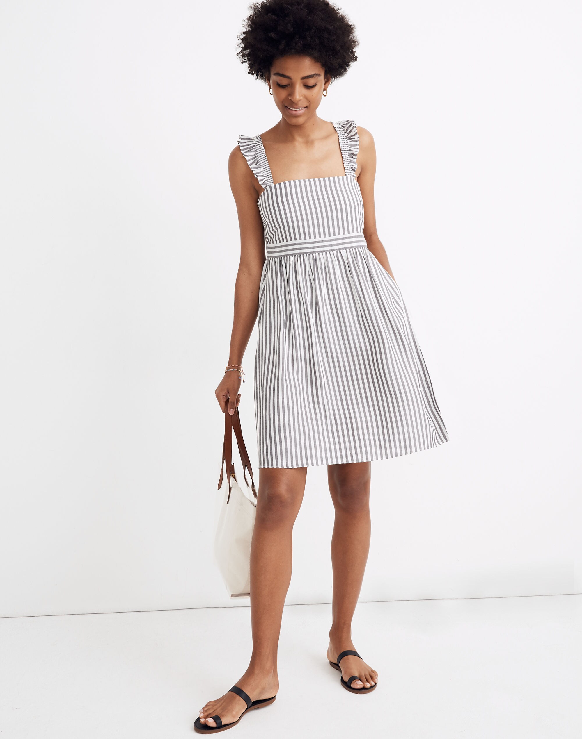 Striped Ruffle-Strap Empire Dress