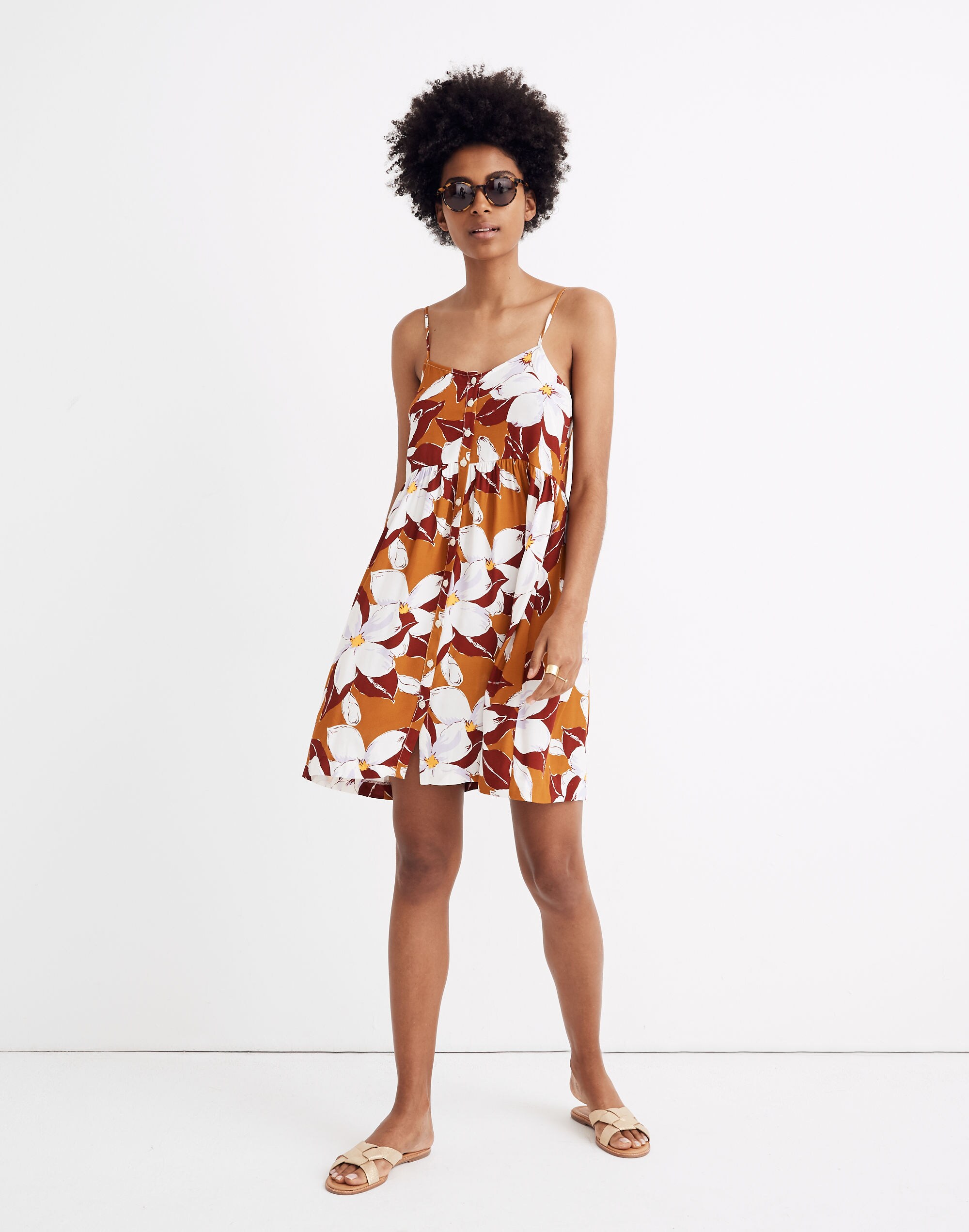 Button-Front Cami Dress in Island Magnolias