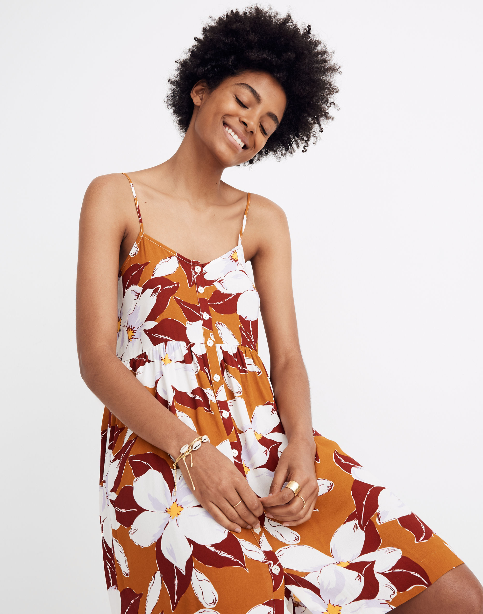 Button-Front Cami Dress in Island Magnolias