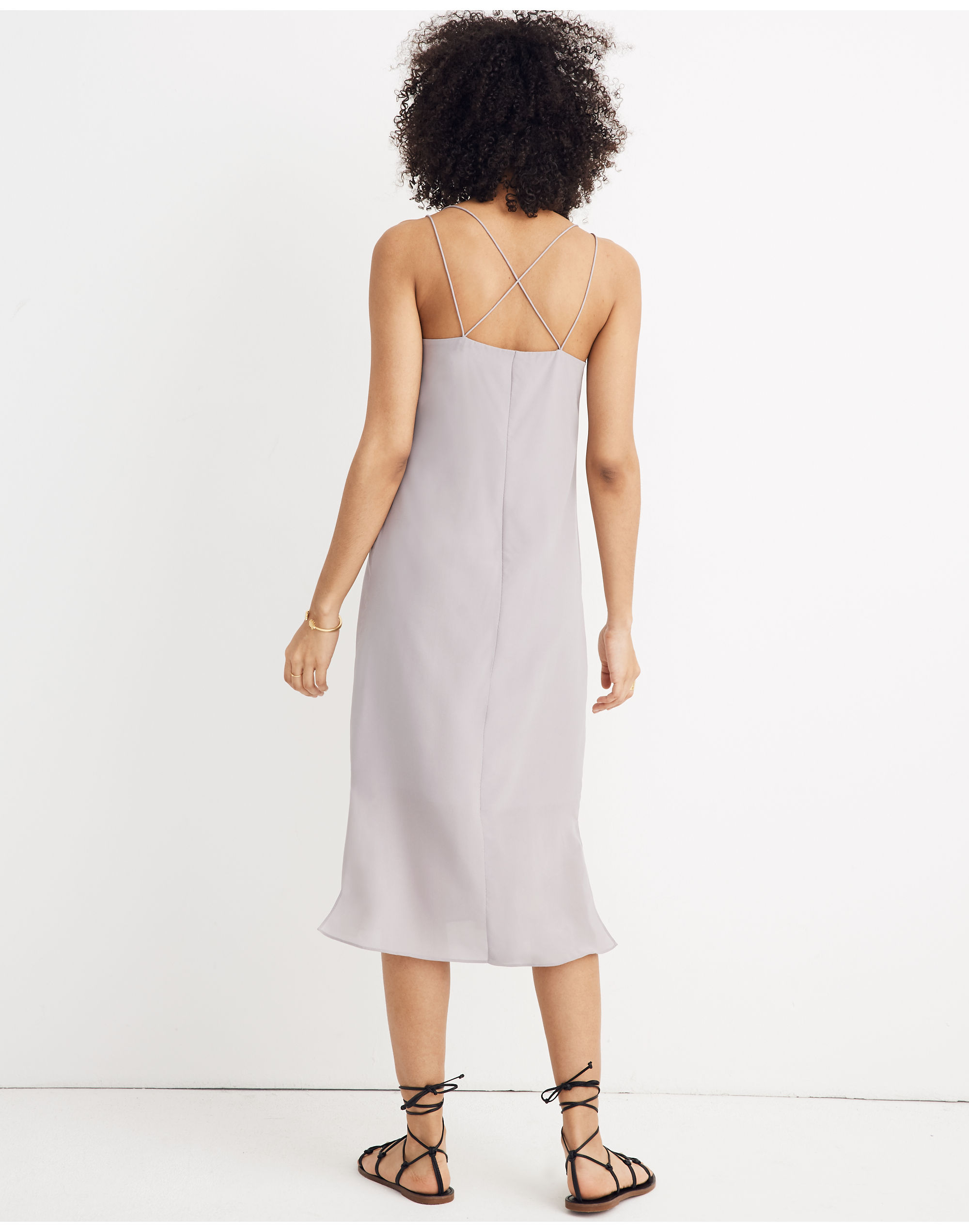 Silk Cross-Back Cami Slip Dress