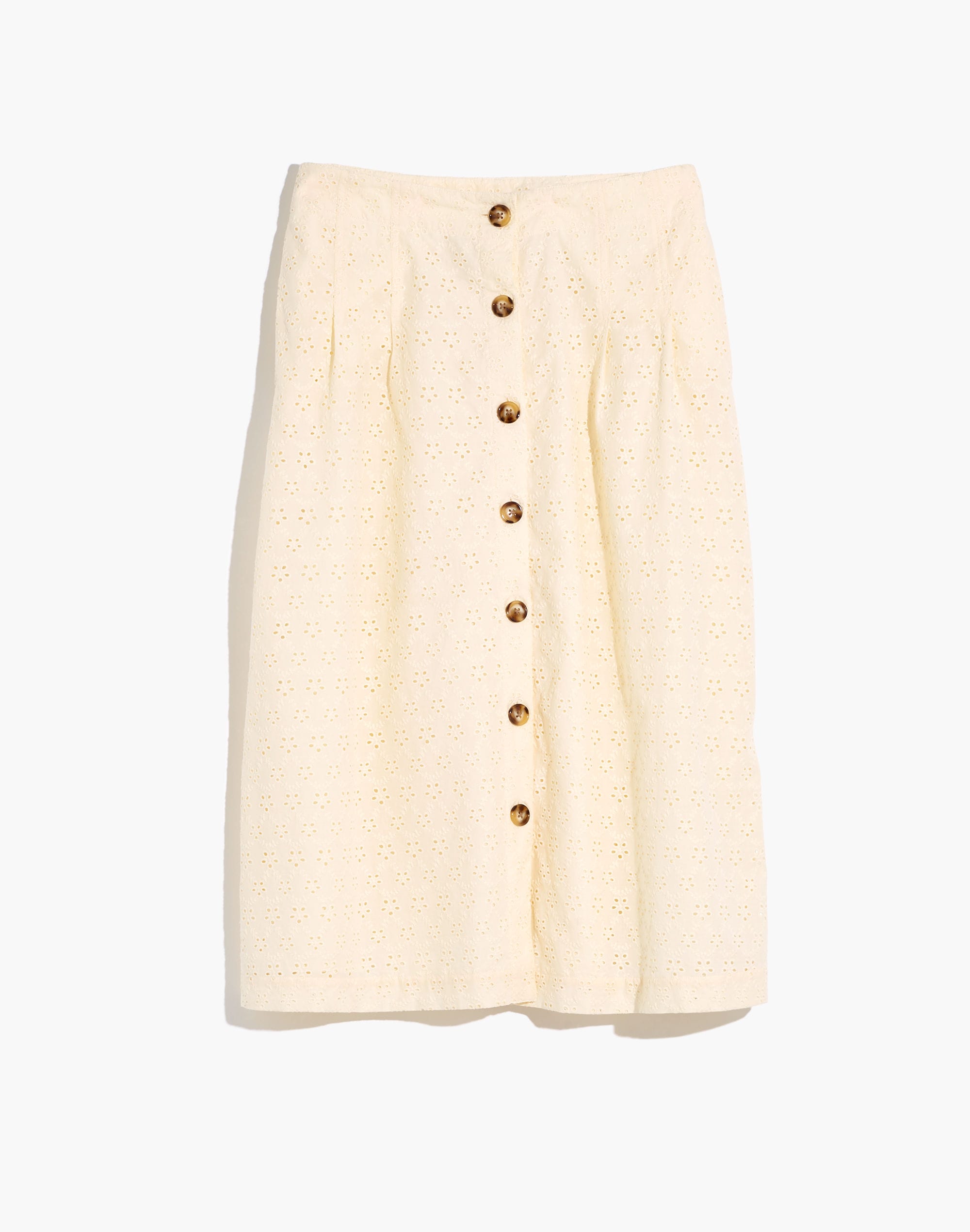 Eyelet Patio Button-Front Midi Skirt