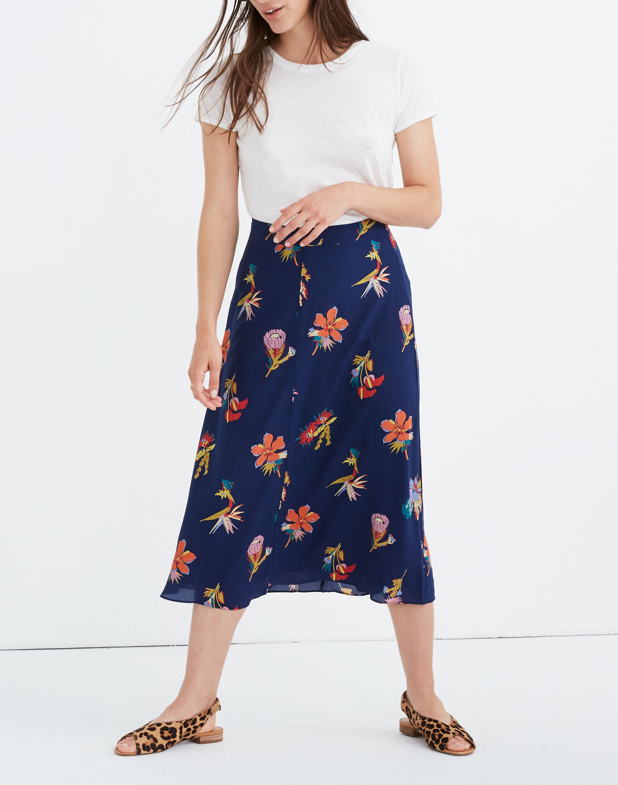 Silk Atrium Midi Skirt in Bird of Paradise