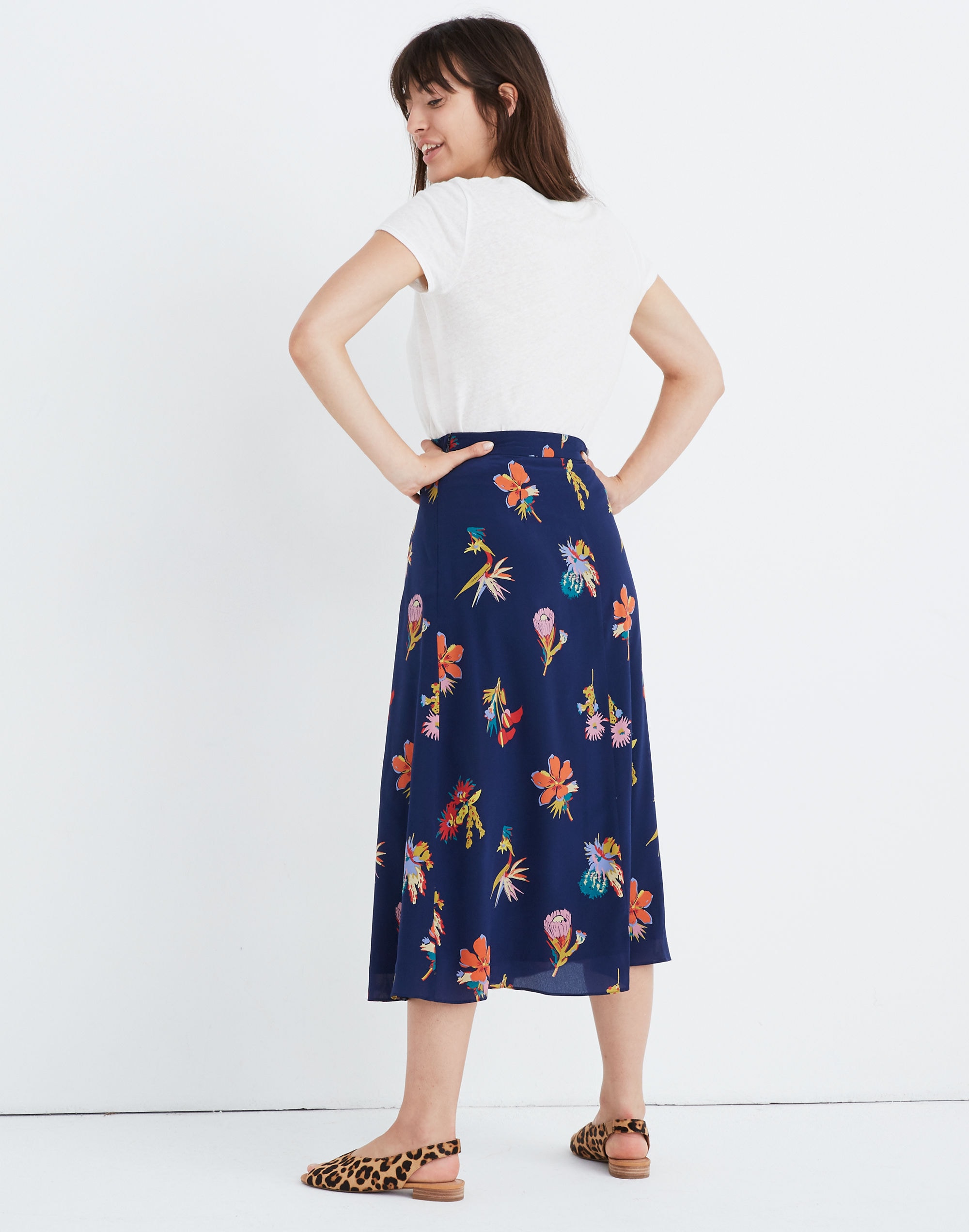 Silk Atrium Midi Skirt in Bird of Paradise