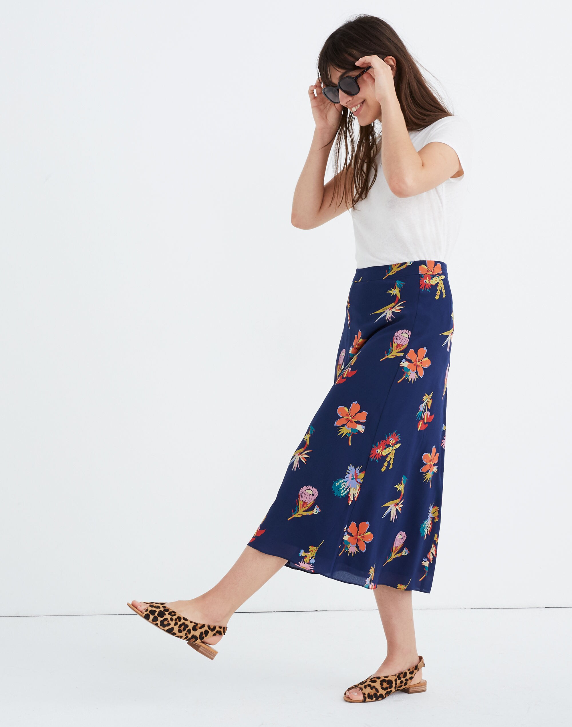 Silk Atrium Midi Skirt in Bird of Paradise