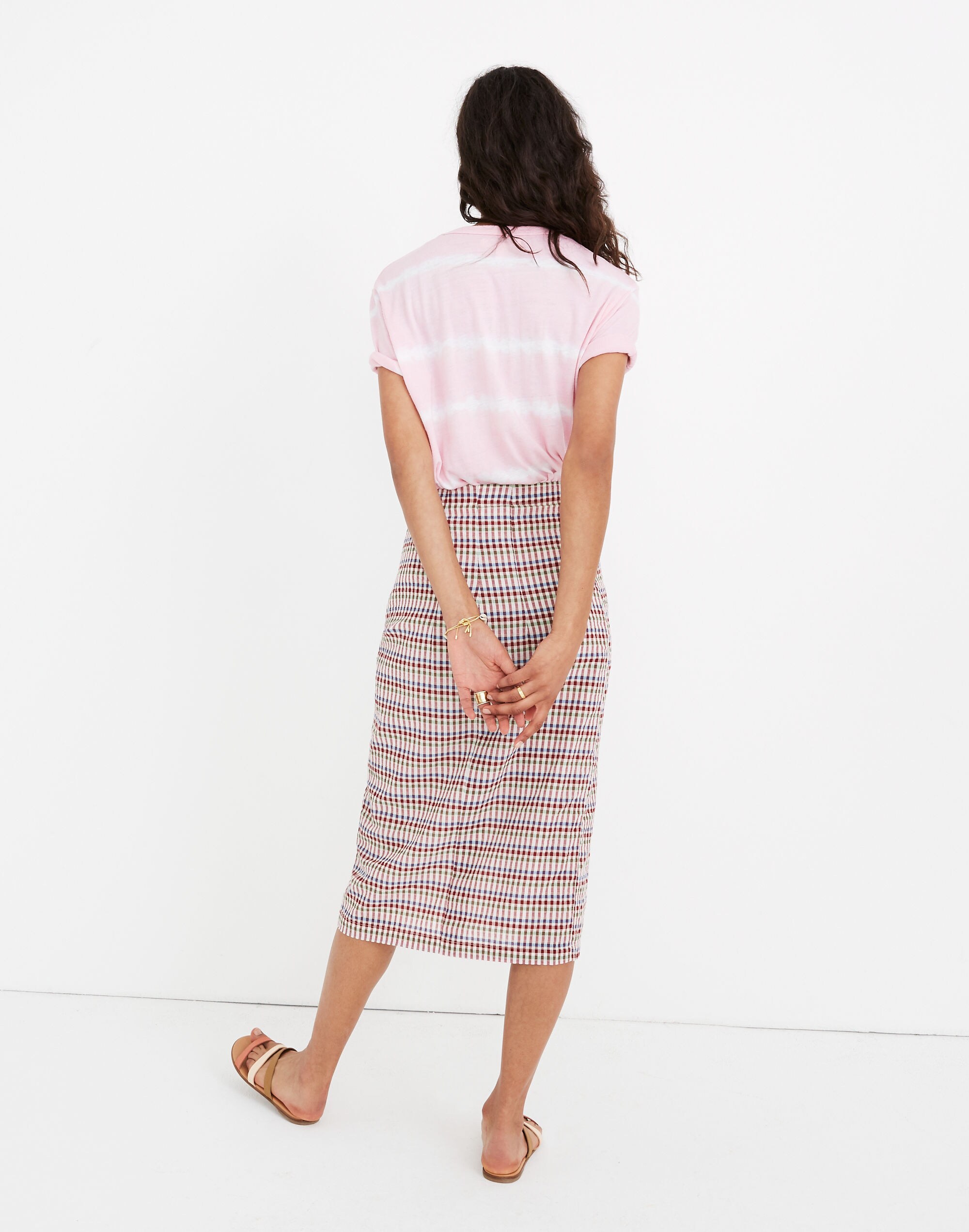 Sarong Midi Skirt in Rainbow Gingham