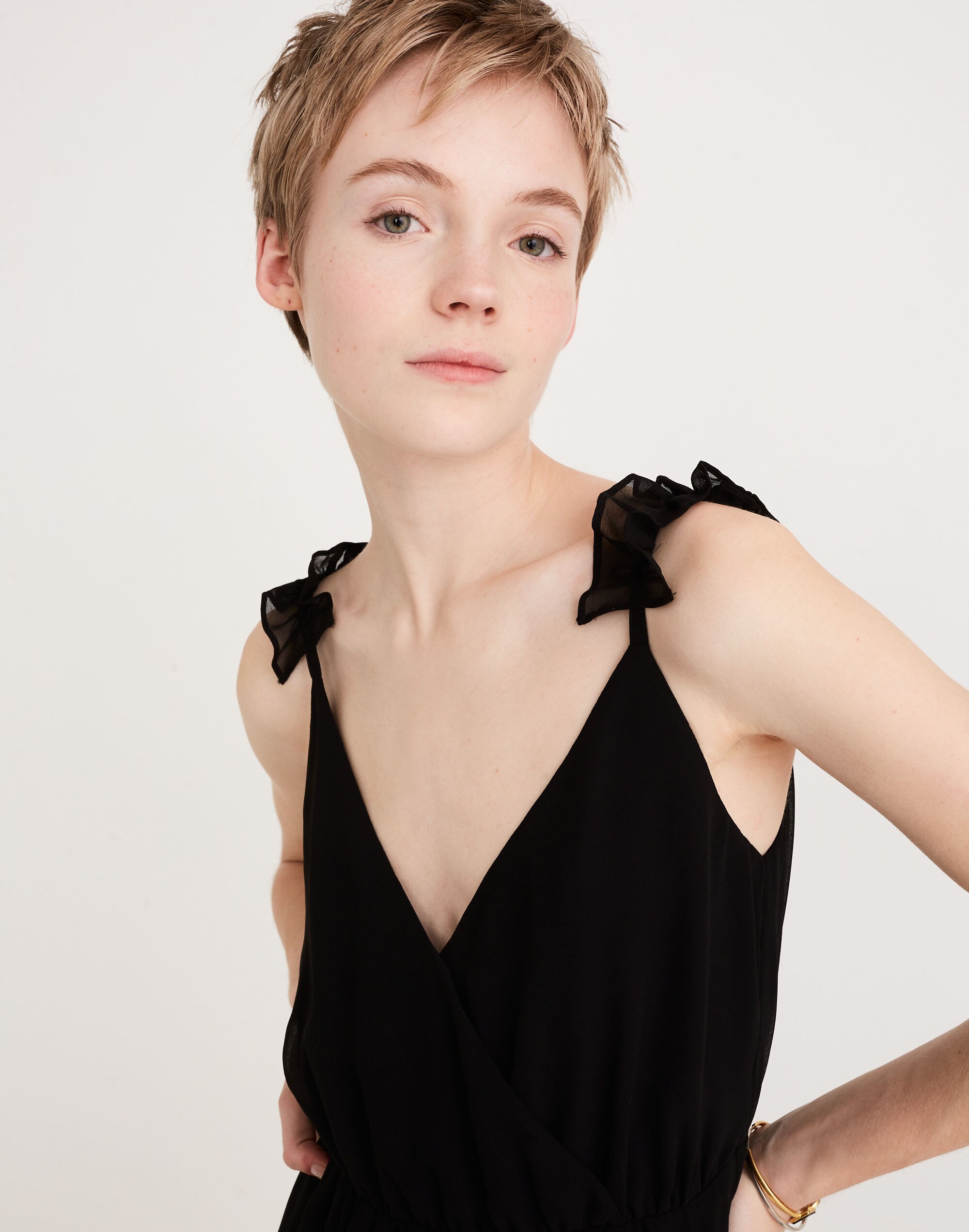 Petite Ruffle-Strap Wrap Dress