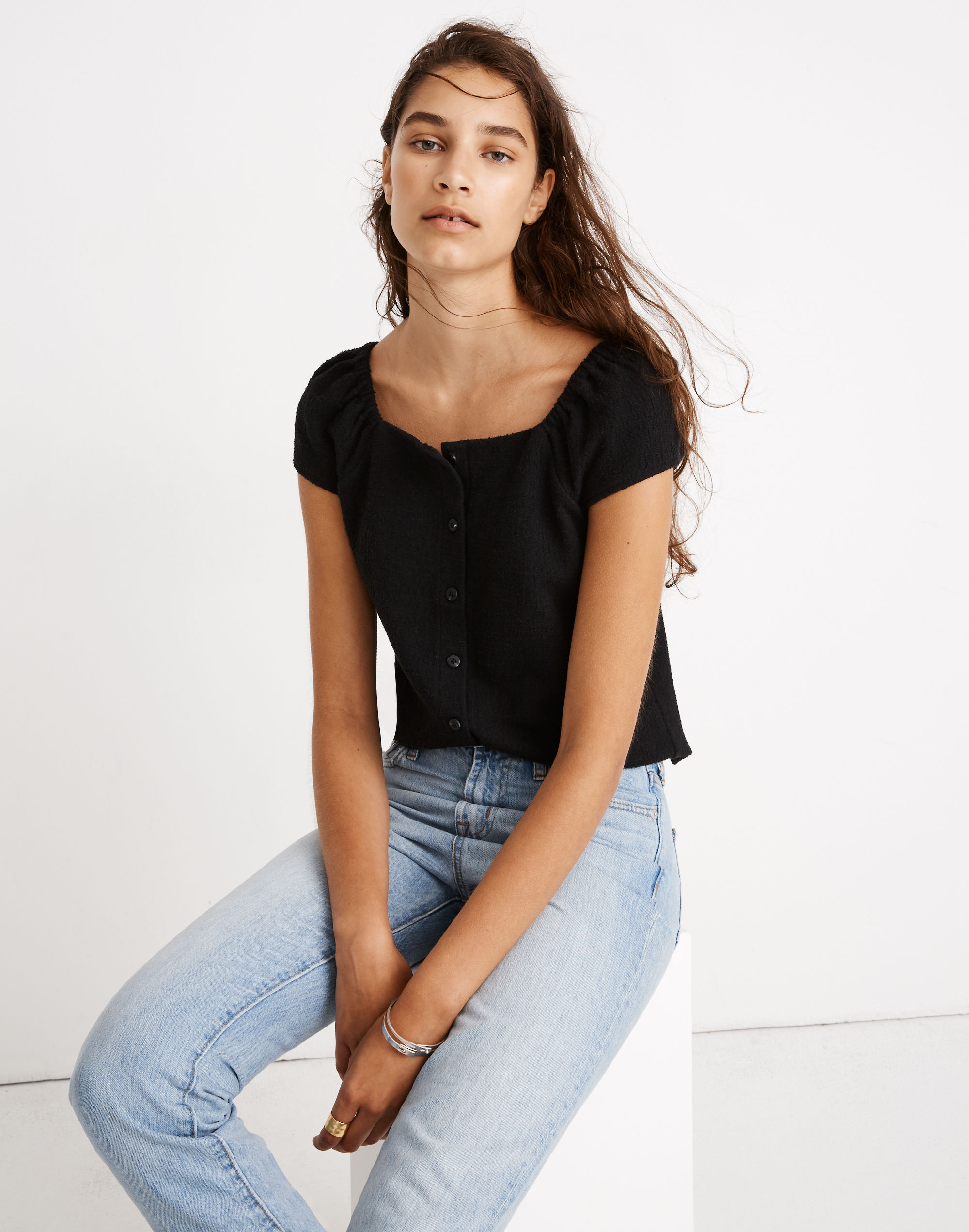 texture &amp; thread button-front top