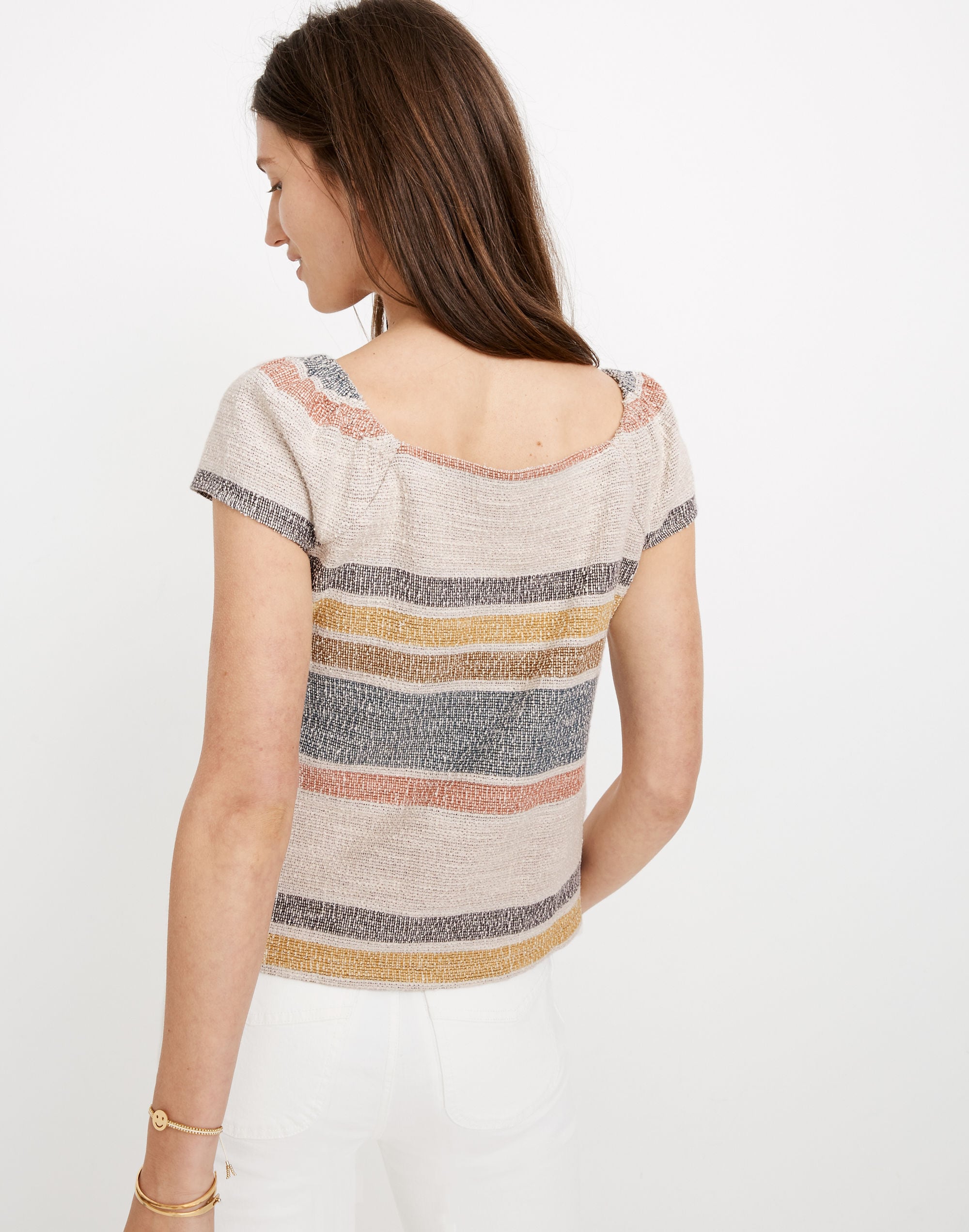 Texture &amp; Thread Button-Front Top in Stripe