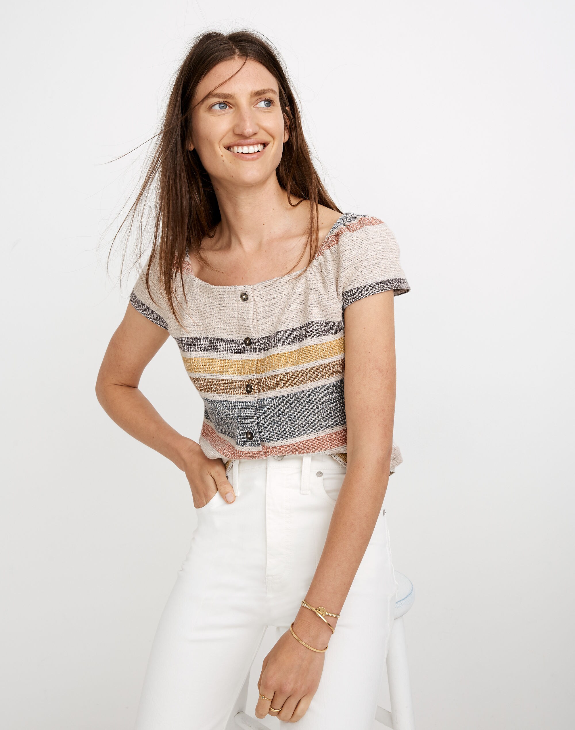Texture & Thread Button-Front Top in Stripe | Madewell