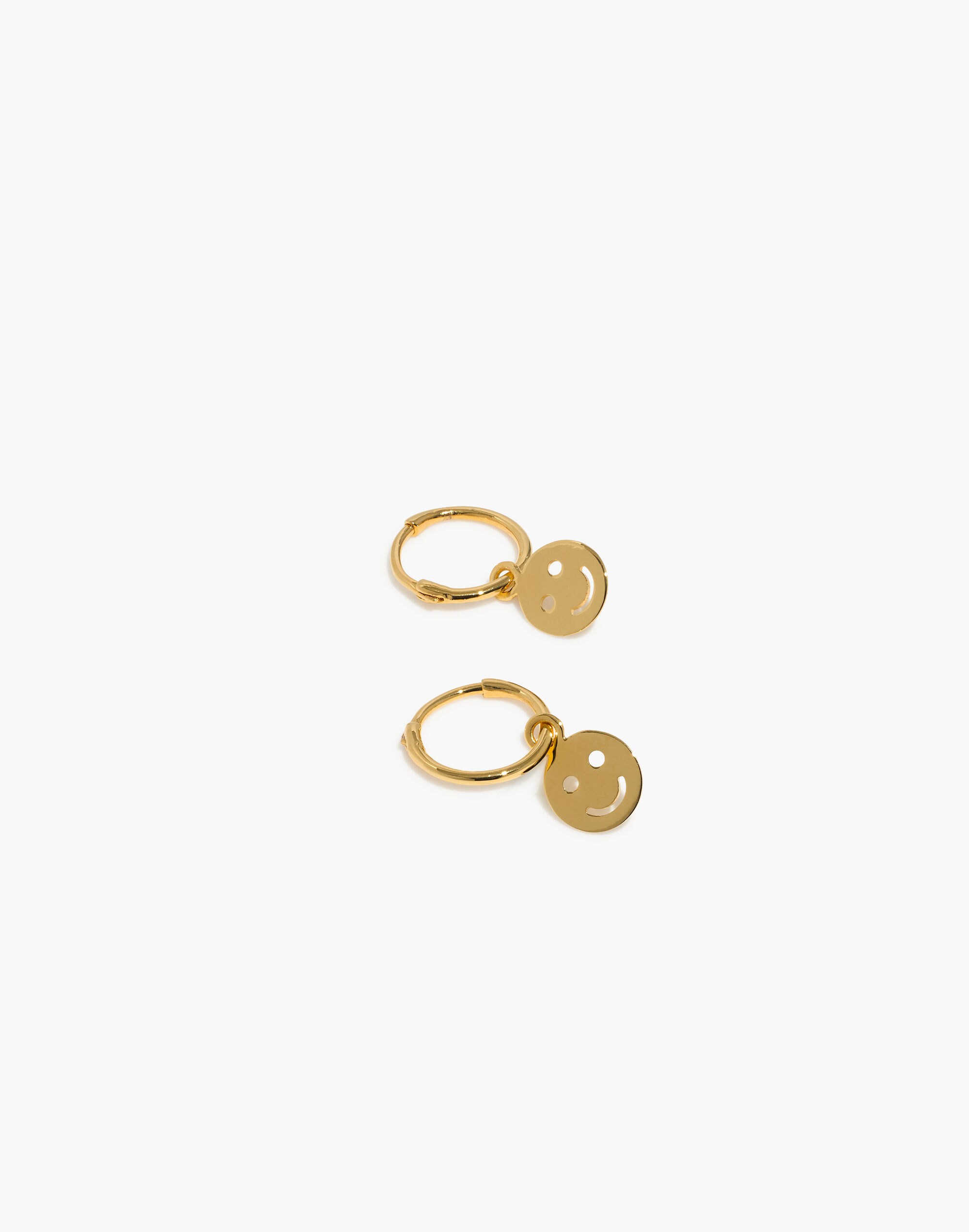 14k Gold Smiley Face Charm Mini Hoop Earrings