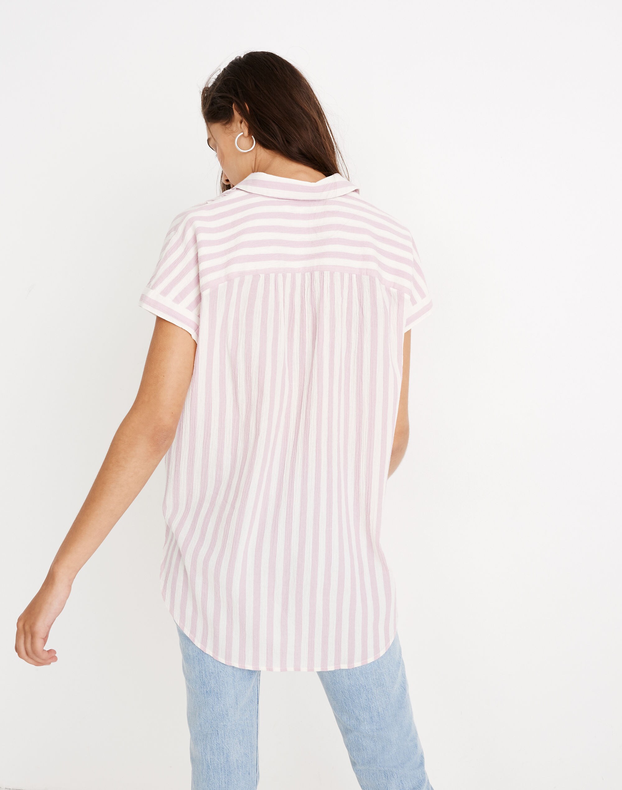 Petite Central Tunic Shirt in Lavender Stripe