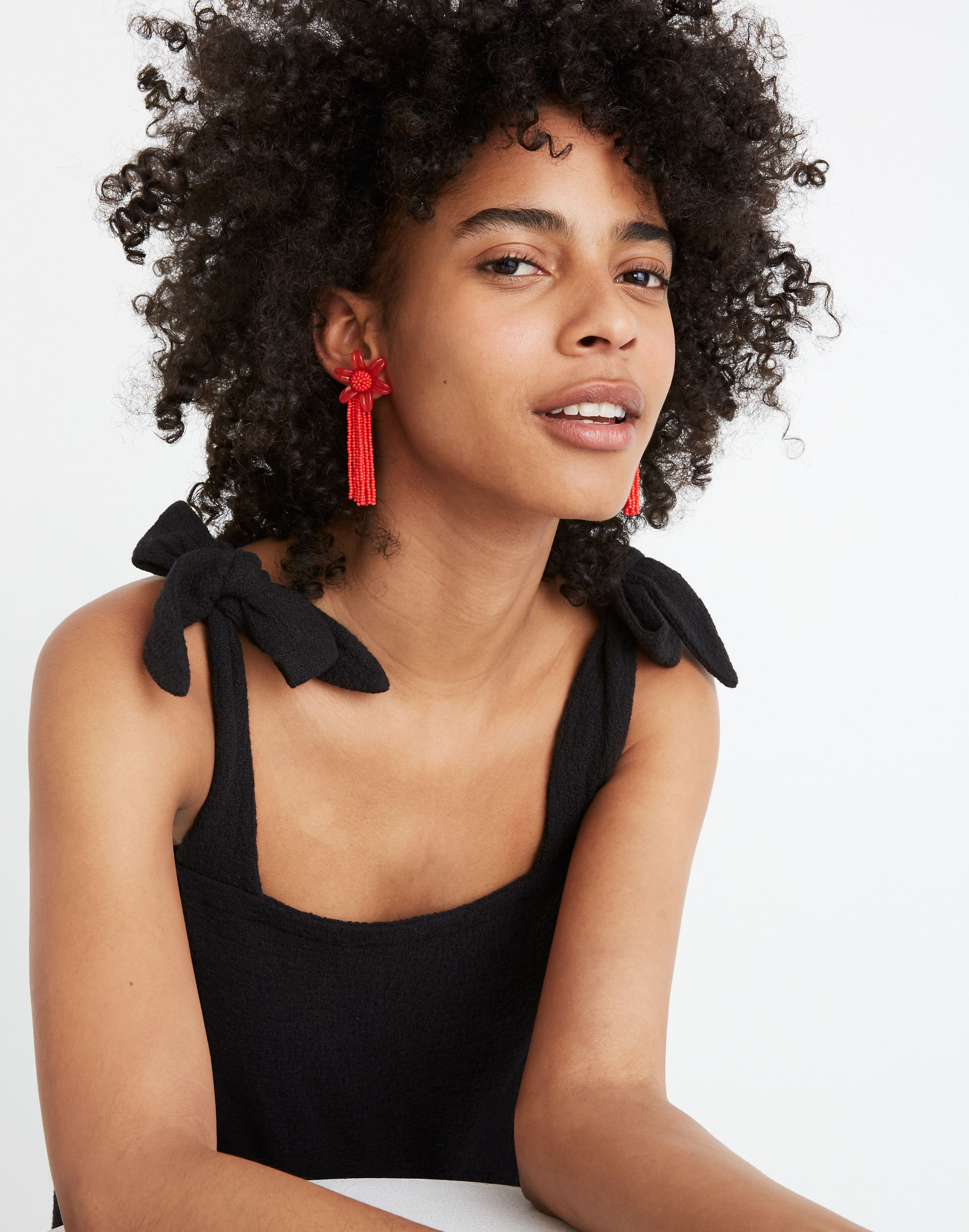 Beaded Tassel Flower Earrings