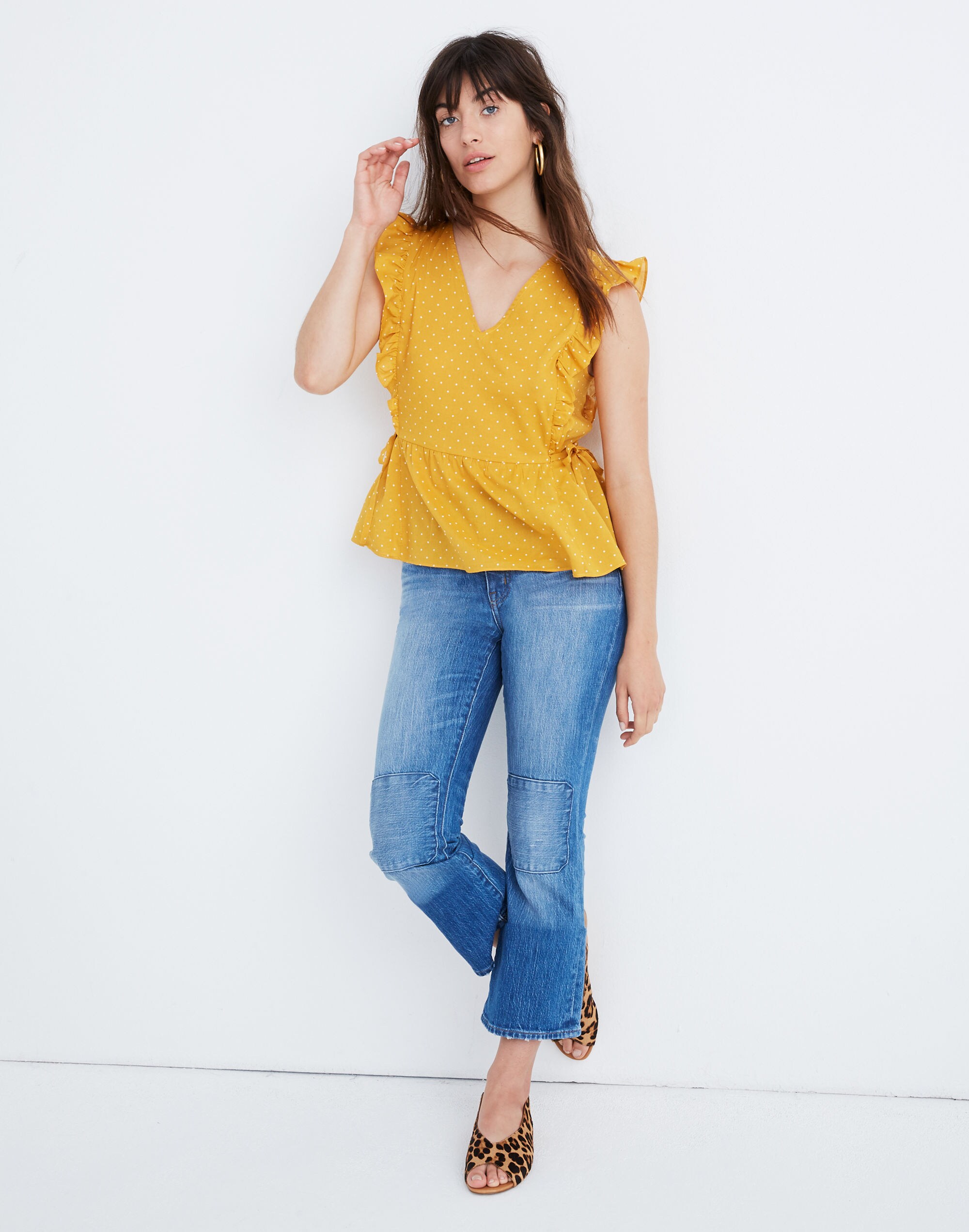 Side-Tie Ruffle Peplum Top in Polka Dot