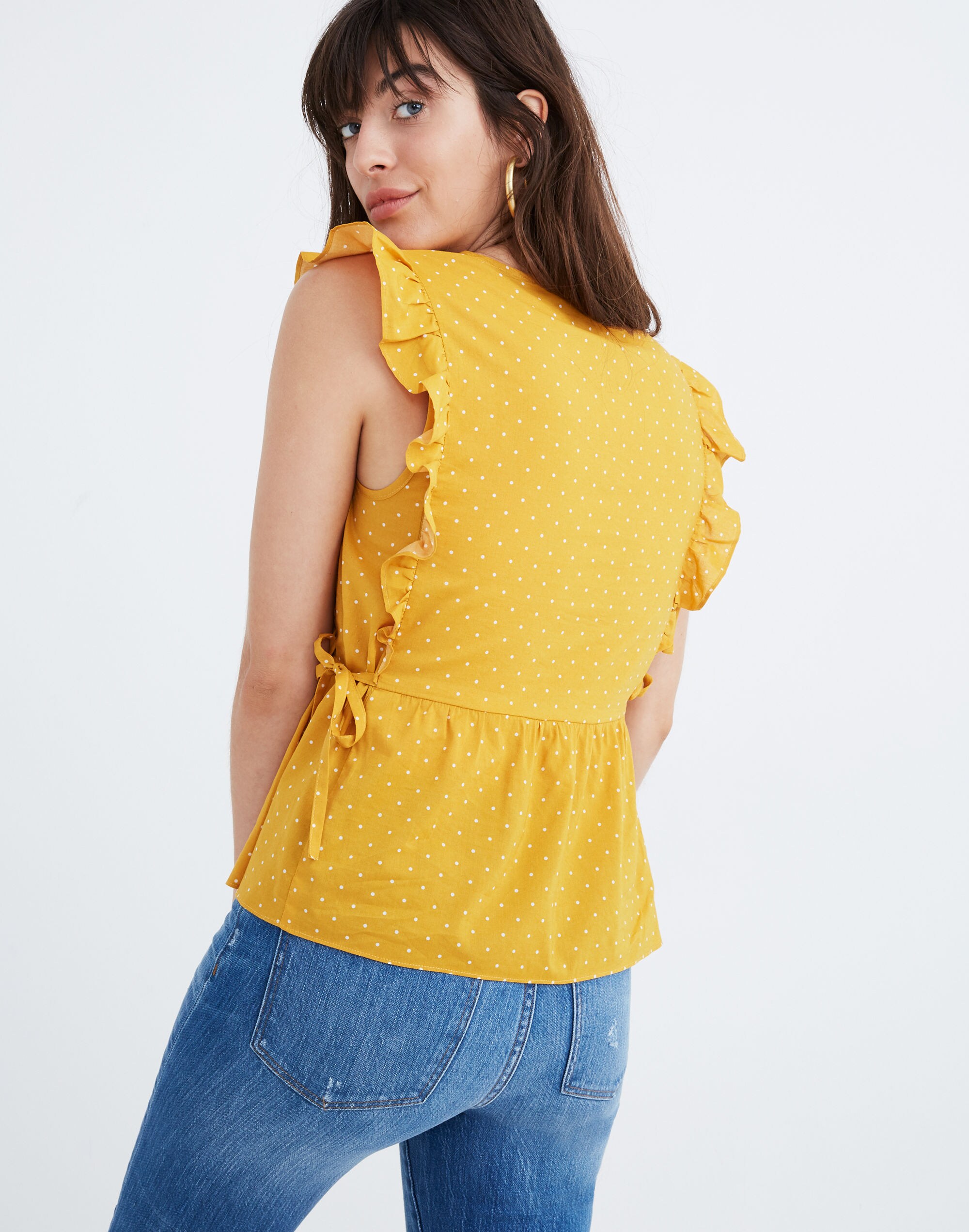 Side-Tie Ruffle Peplum Top in Polka Dot