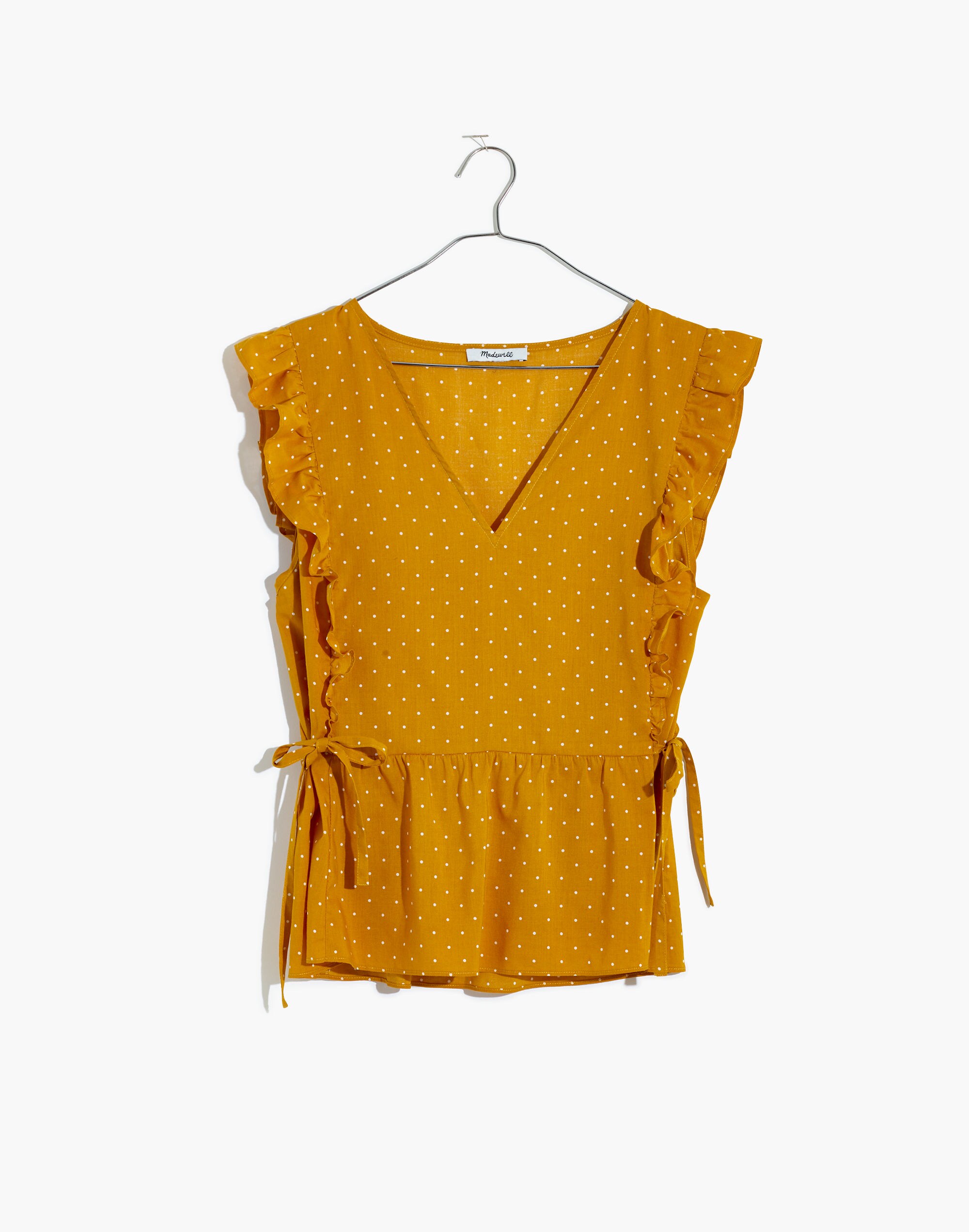 Side-Tie Ruffle Peplum Top in Polka Dot