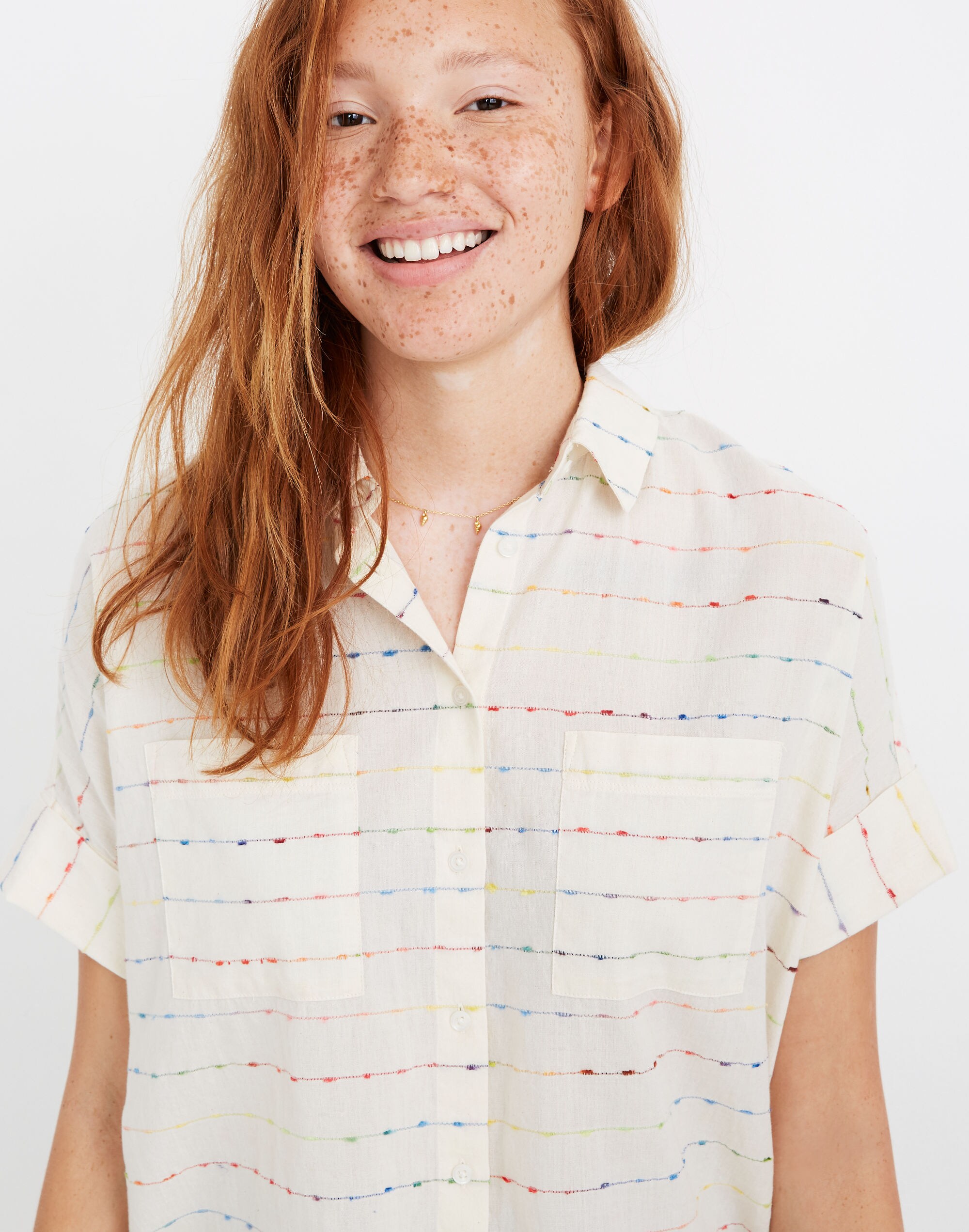 Courier Shirt in Flecked Rainbow Stripe