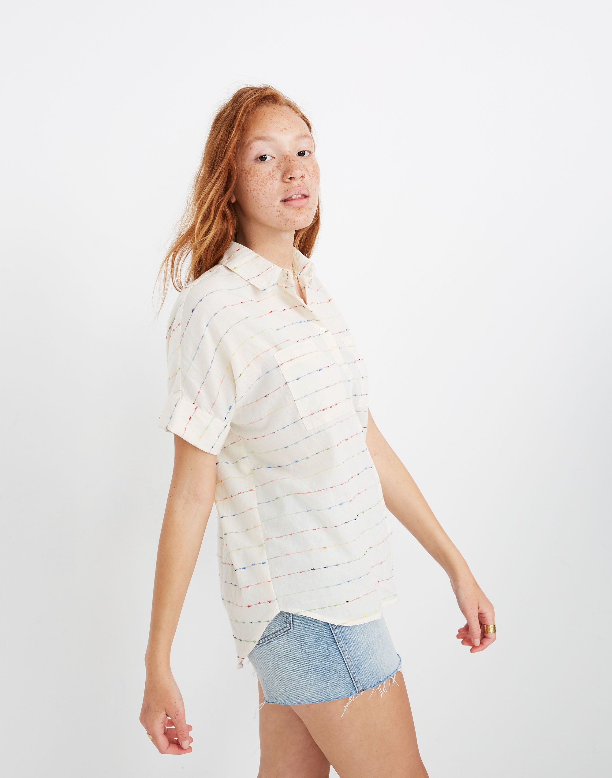 Courier Shirt in Flecked Rainbow Stripe