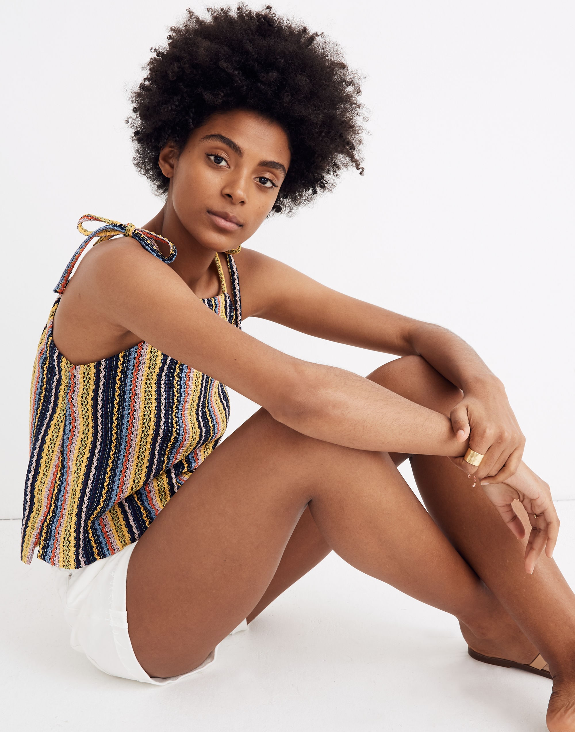 Texture &amp; Thread Tie-Shoulder Tank Top in Rainbow Crochet