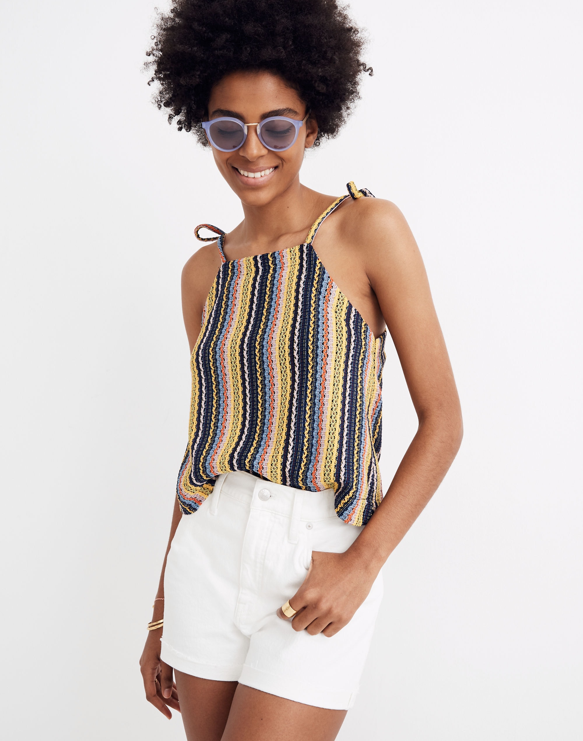 Texture &amp; Thread Tie-Shoulder Tank Top in Rainbow Crochet