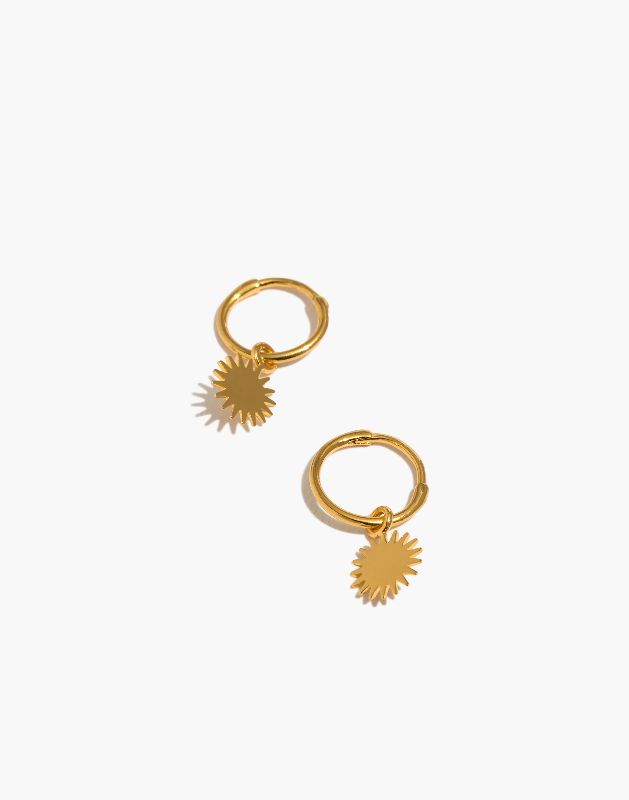 14k Gold Sun Charm Hoop Earrings