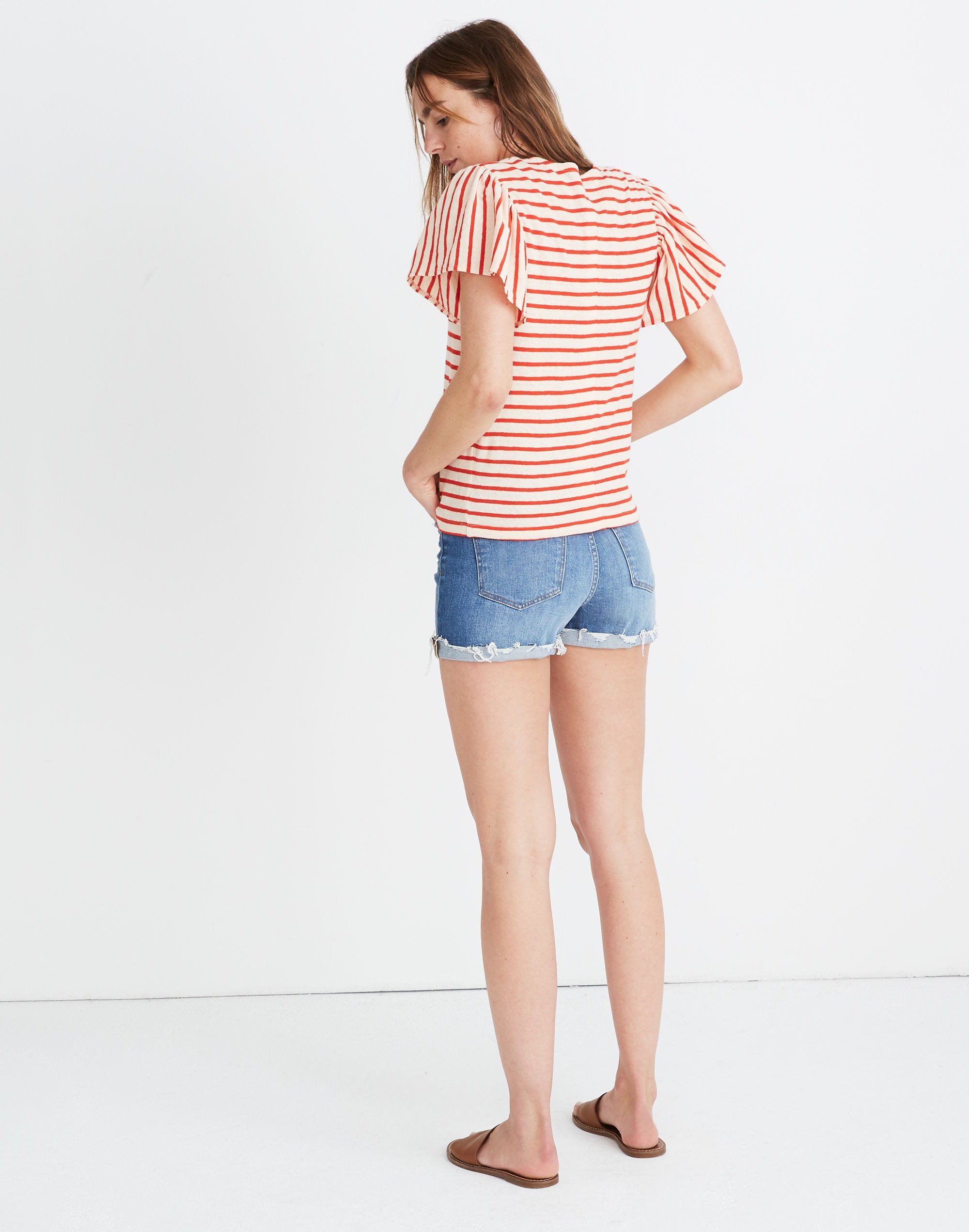 Flutter-Sleeve Tee in Yorktown Stripe