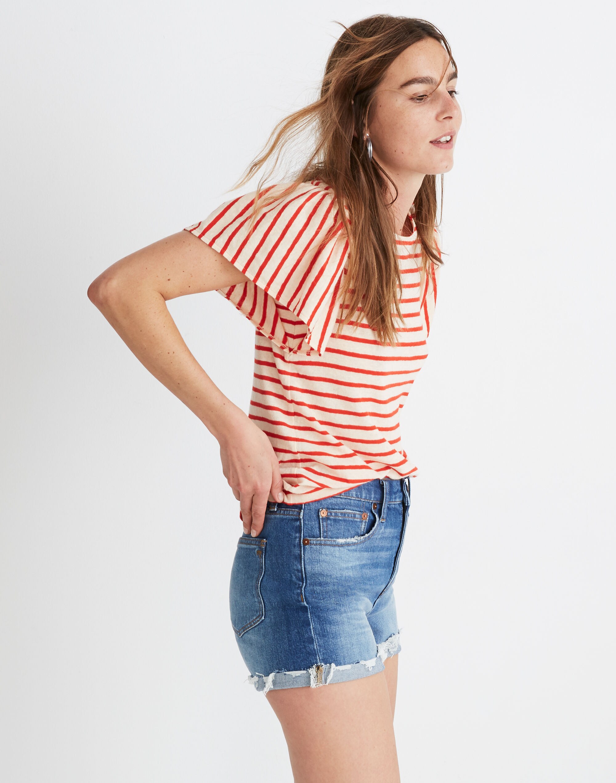 Flutter-Sleeve Tee in Yorktown Stripe